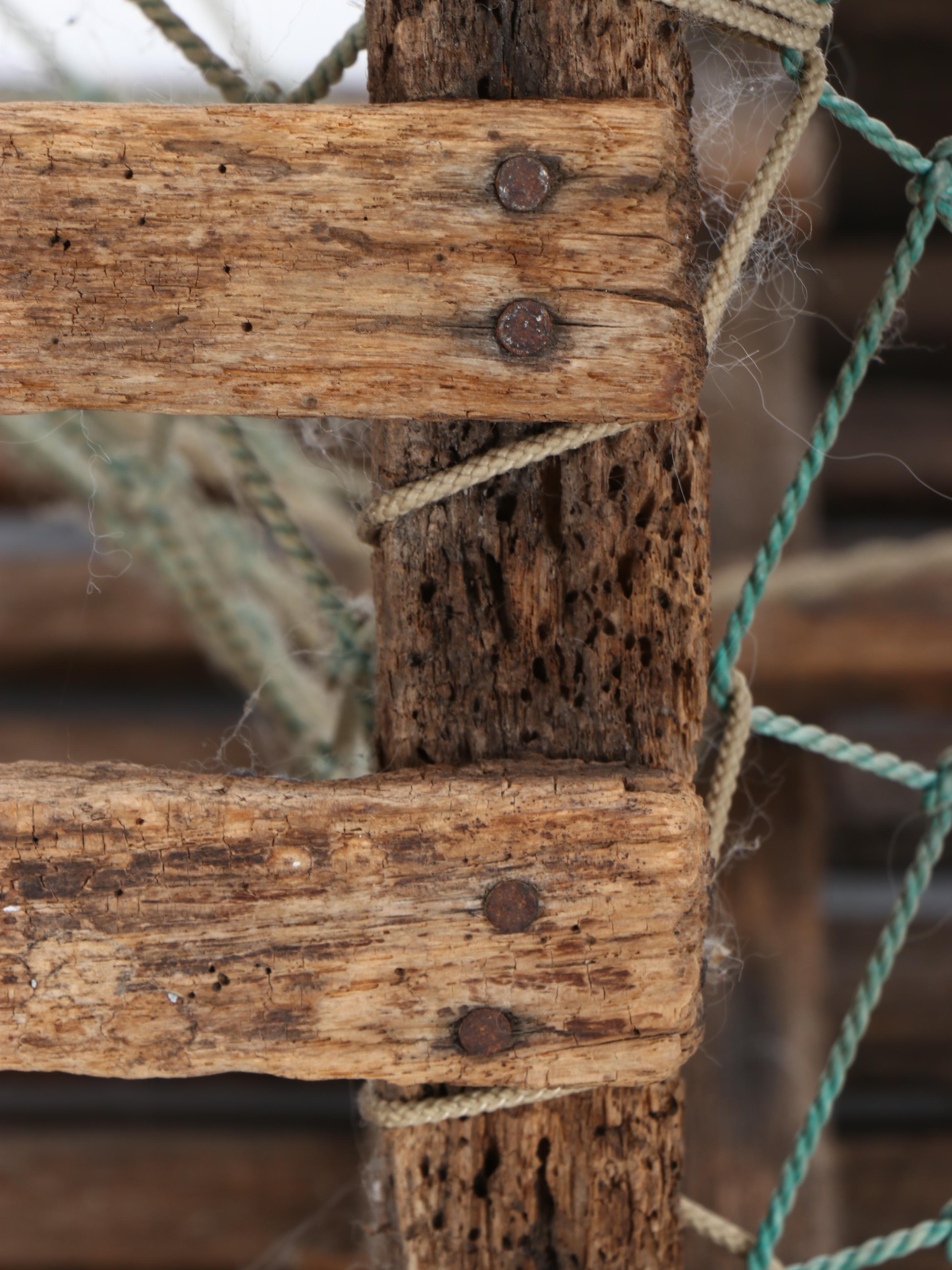Vintage Coastal Half Round Slat Wood Lobster Trap