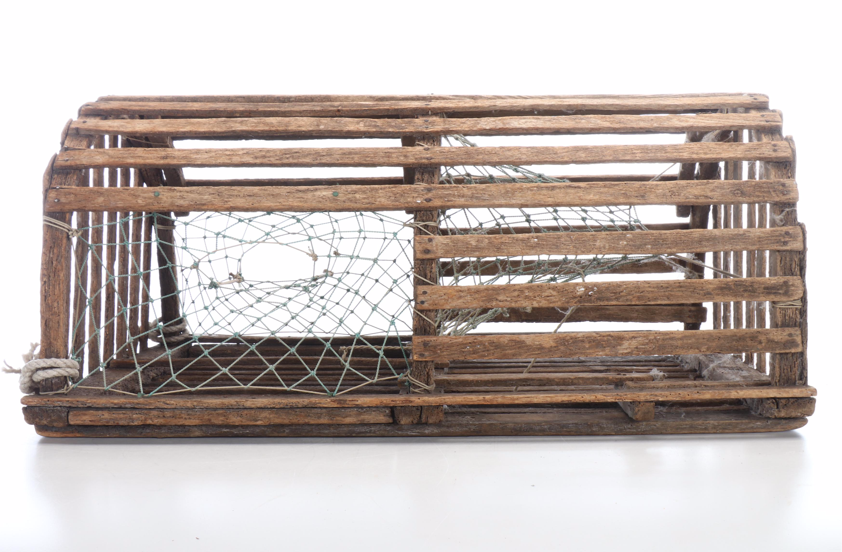 Vintage Coastal Half Round Slat Wood Lobster Trap