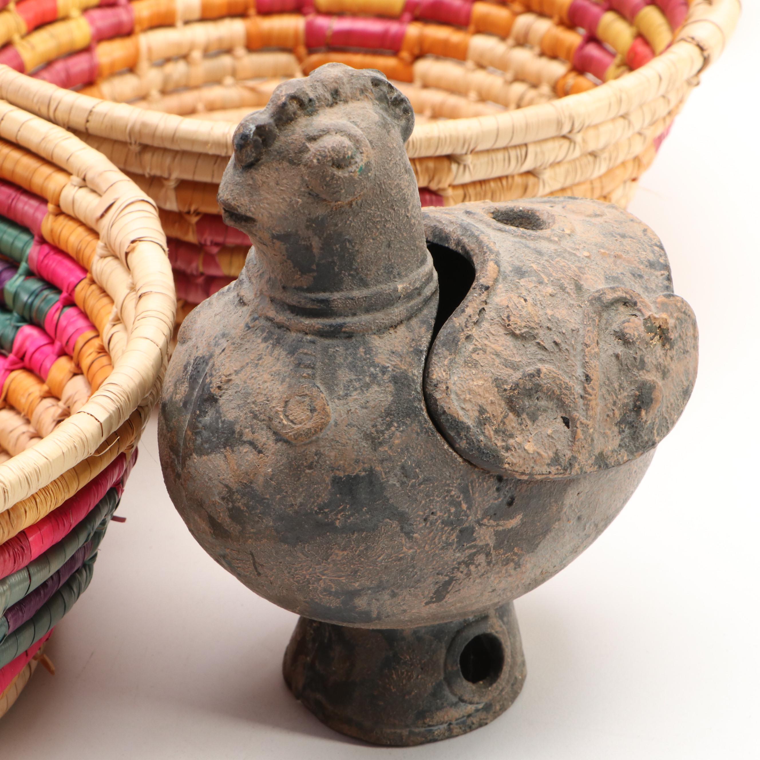 Japanese Cast Iron Chicken Incense Holder with Handmade Baskets