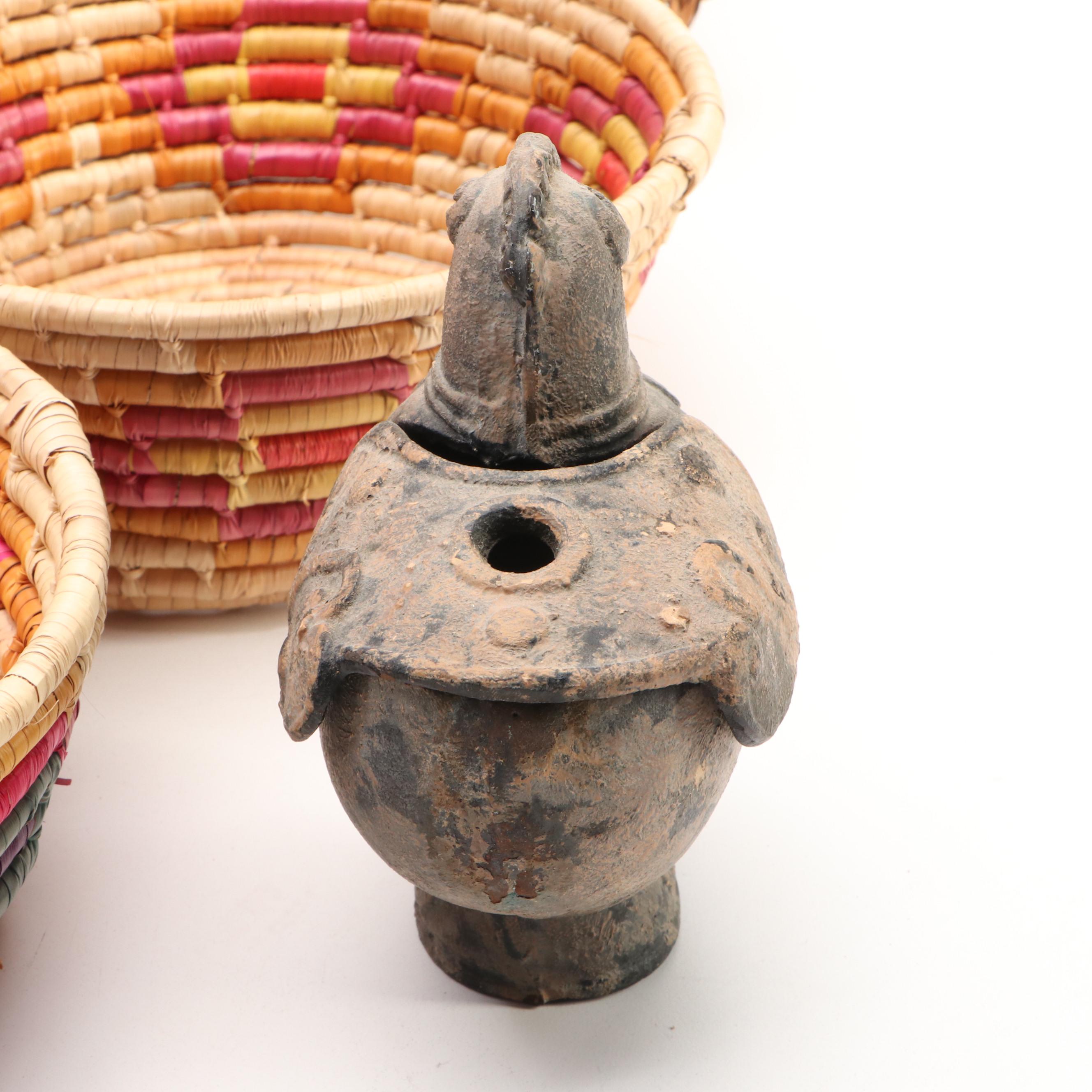 Japanese Cast Iron Chicken Incense Holder with Handmade Baskets