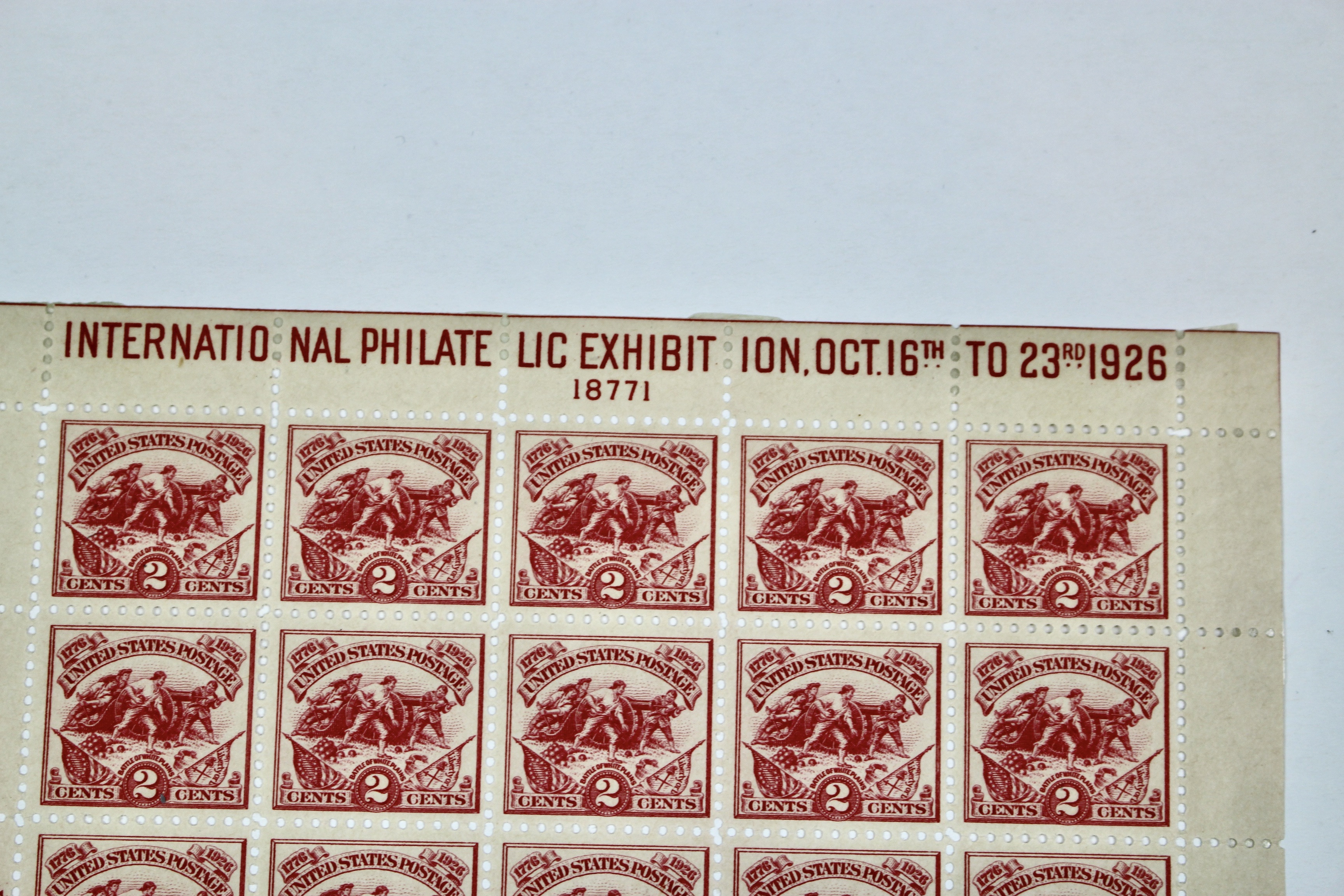 1926 White Plains Souvenir Postage Stamp Sheet, MH