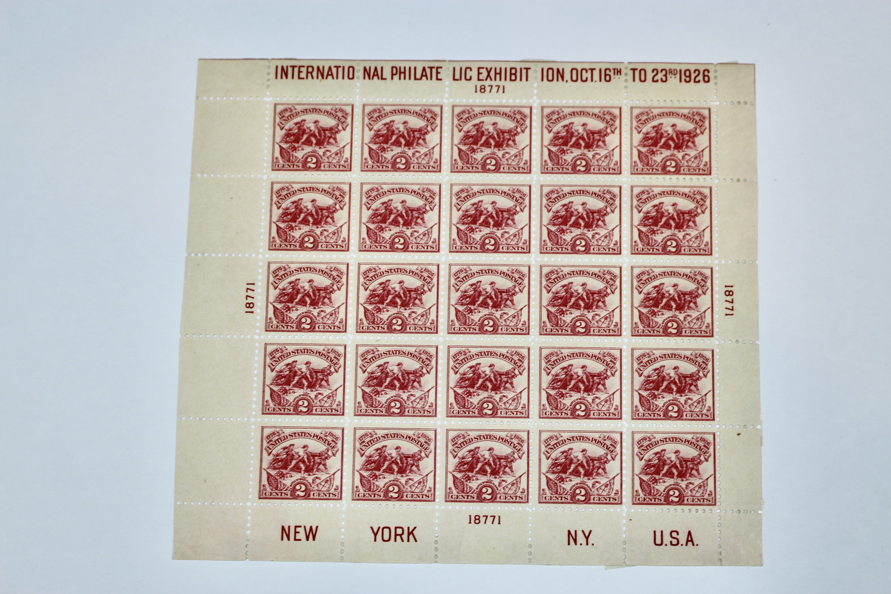 1926 White Plains Souvenir Postage Stamp Sheet, MH