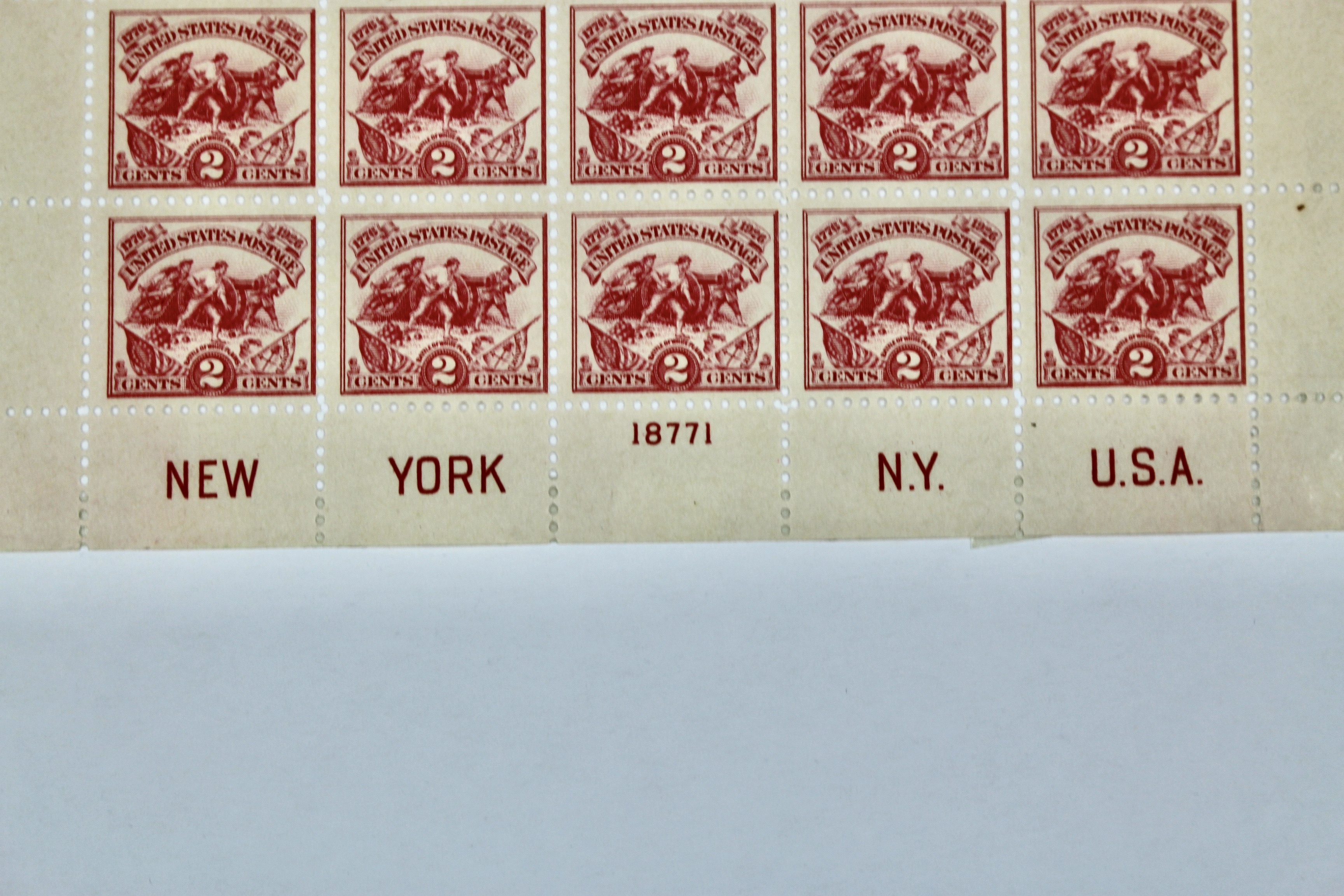 1926 White Plains Souvenir Postage Stamp Sheet, MH
