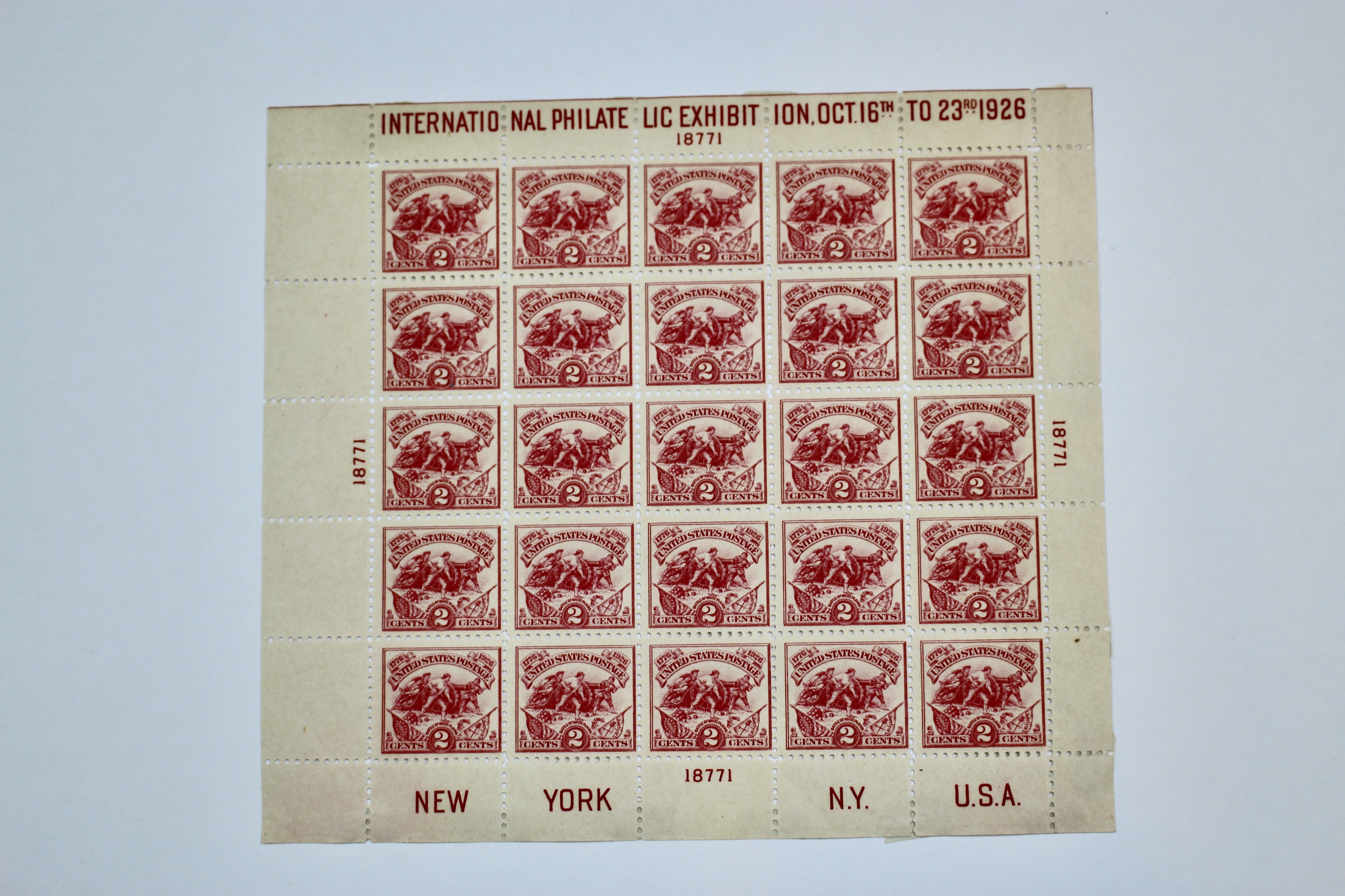 1926 White Plains Souvenir Postage Stamp Sheet, MH