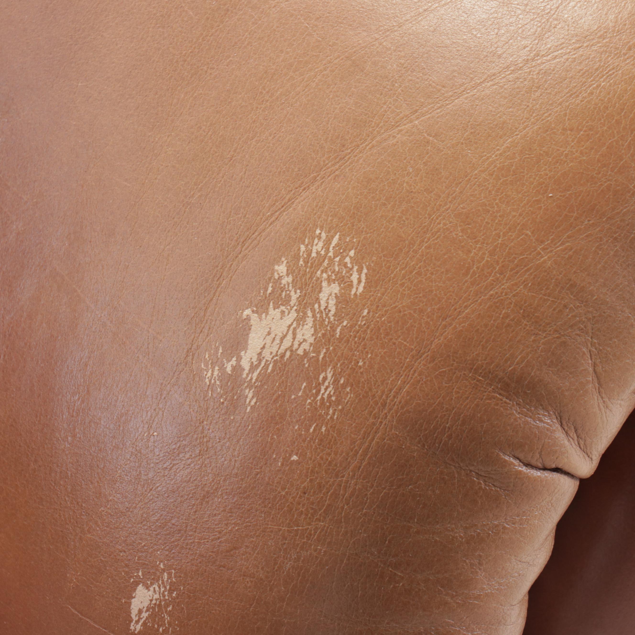 Bernhardt Tan Leather Lounge Chair with Ottoman