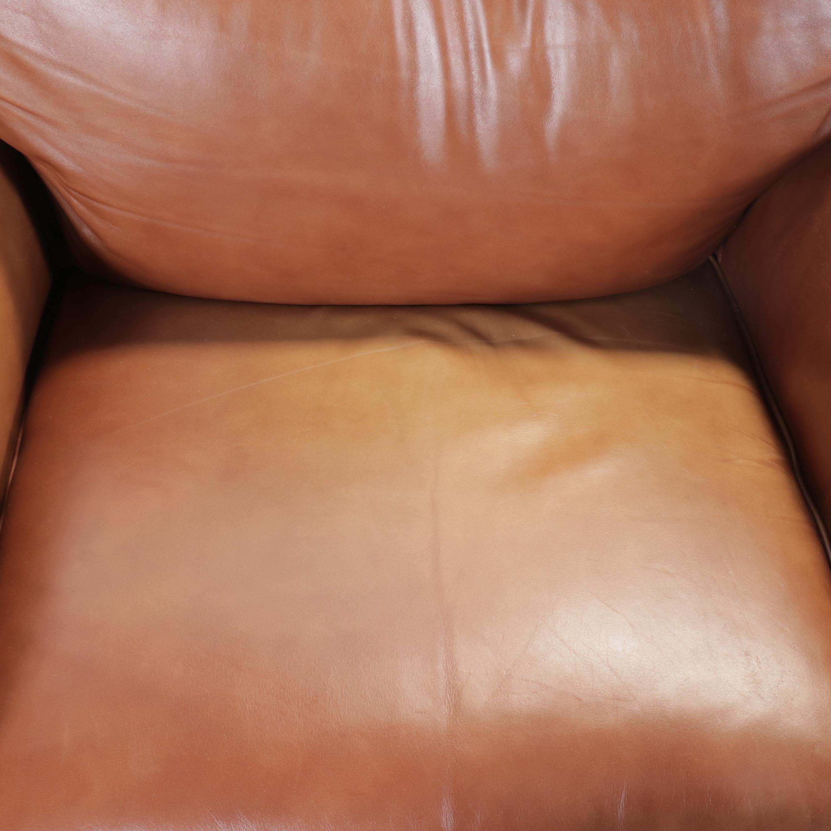 Bernhardt Tan Leather Lounge Chair with Ottoman