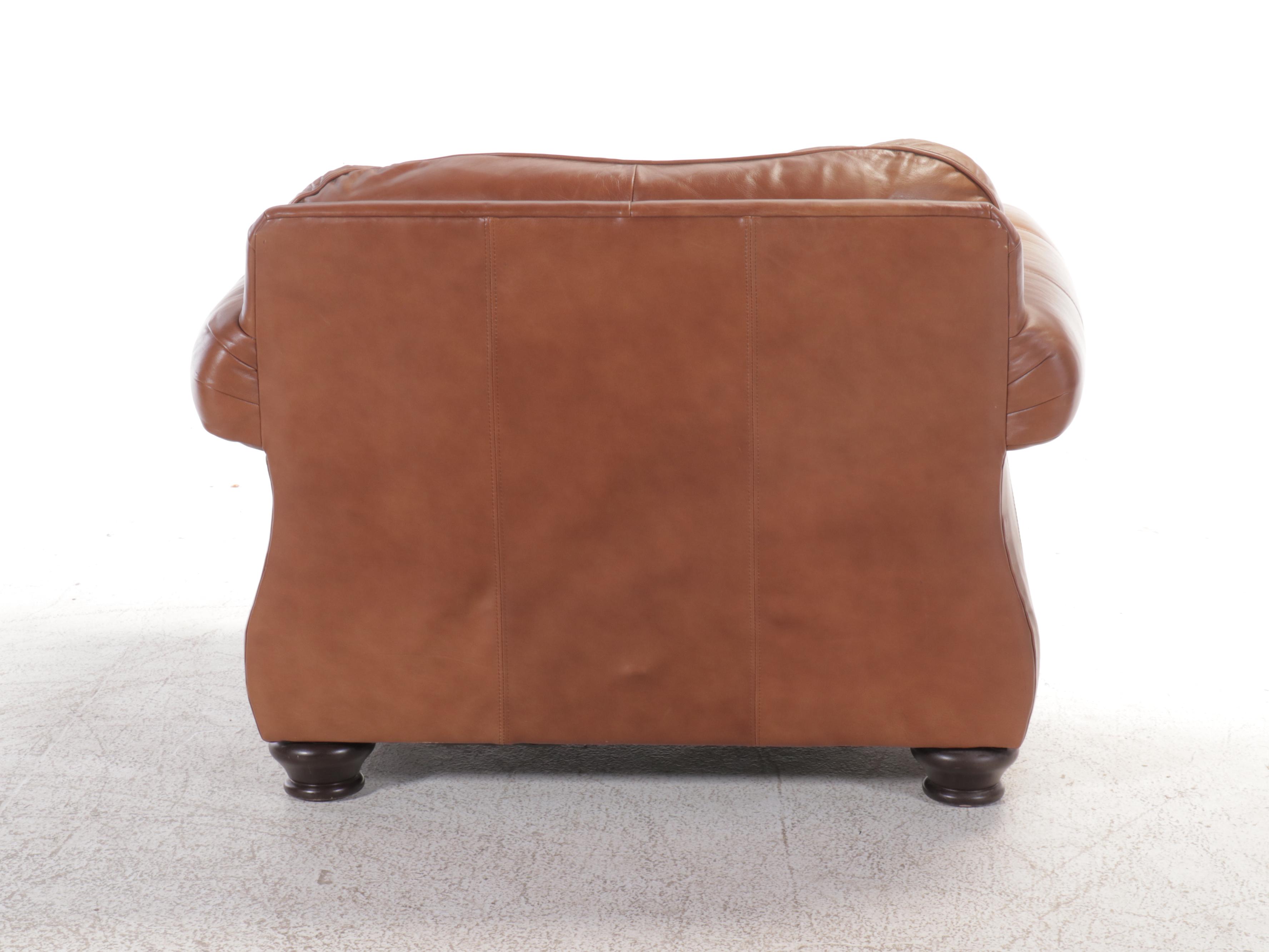 Bernhardt Tan Leather Lounge Chair with Ottoman