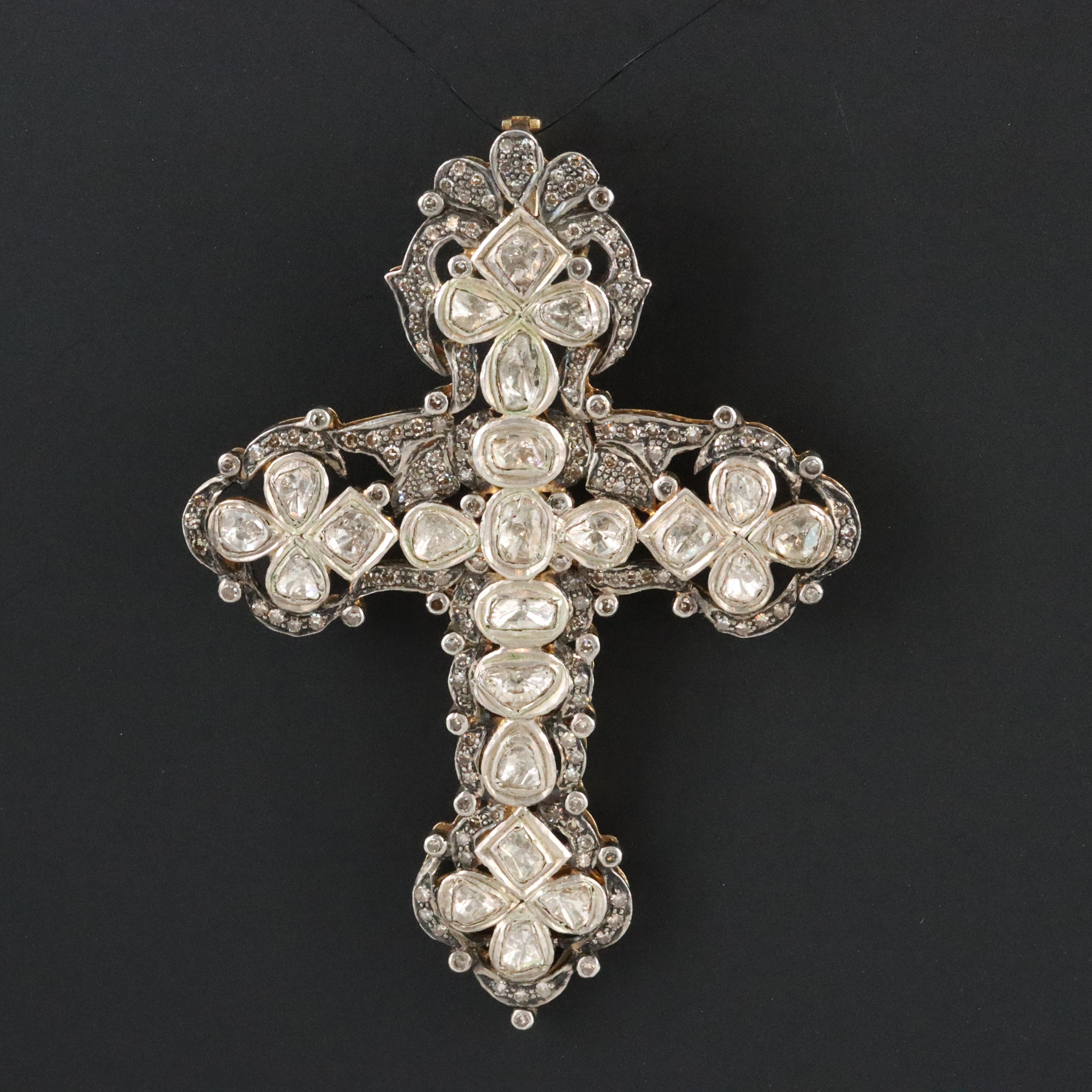 Sterling and 14K Cross Enhancer Pendant