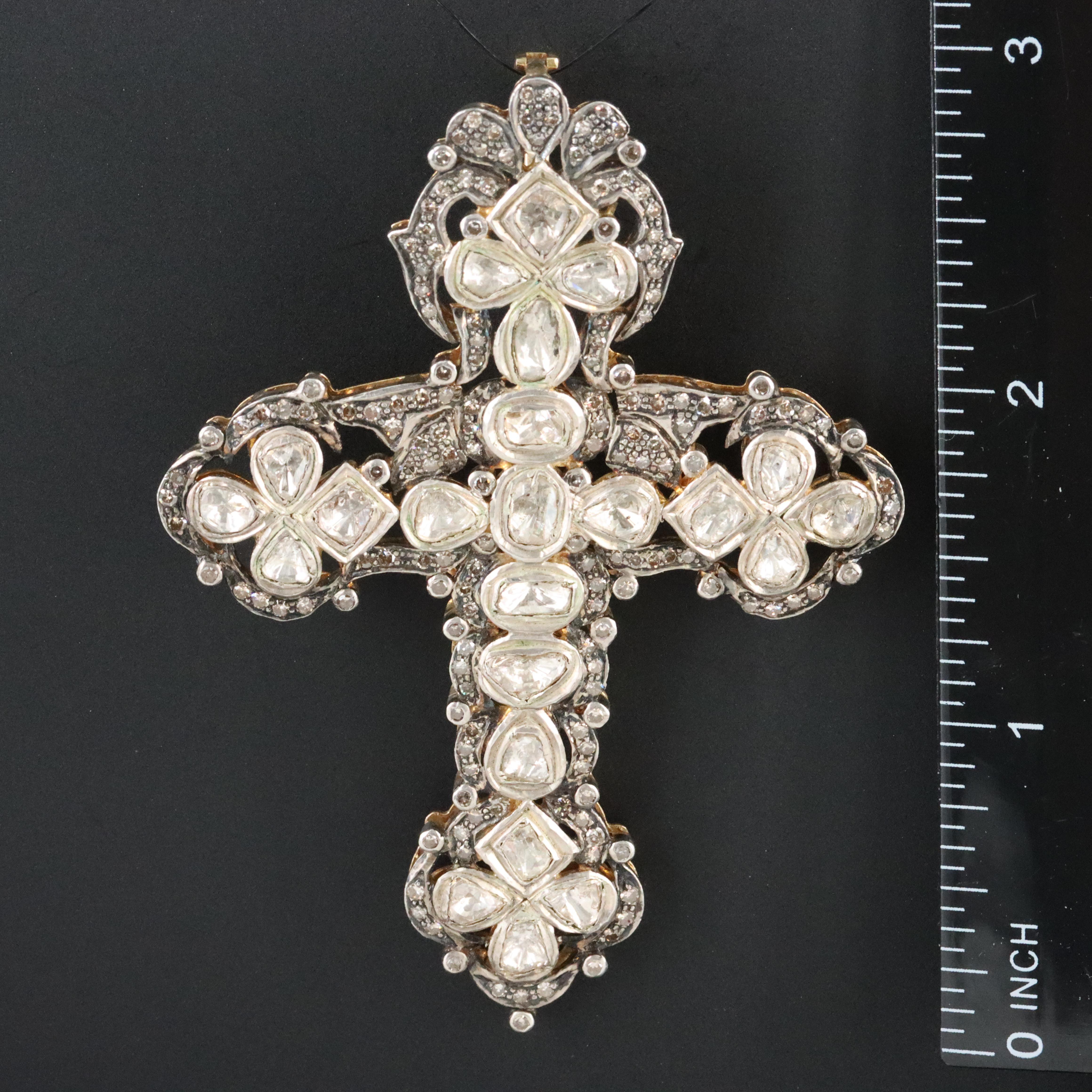 Sterling and 14K Cross Enhancer Pendant