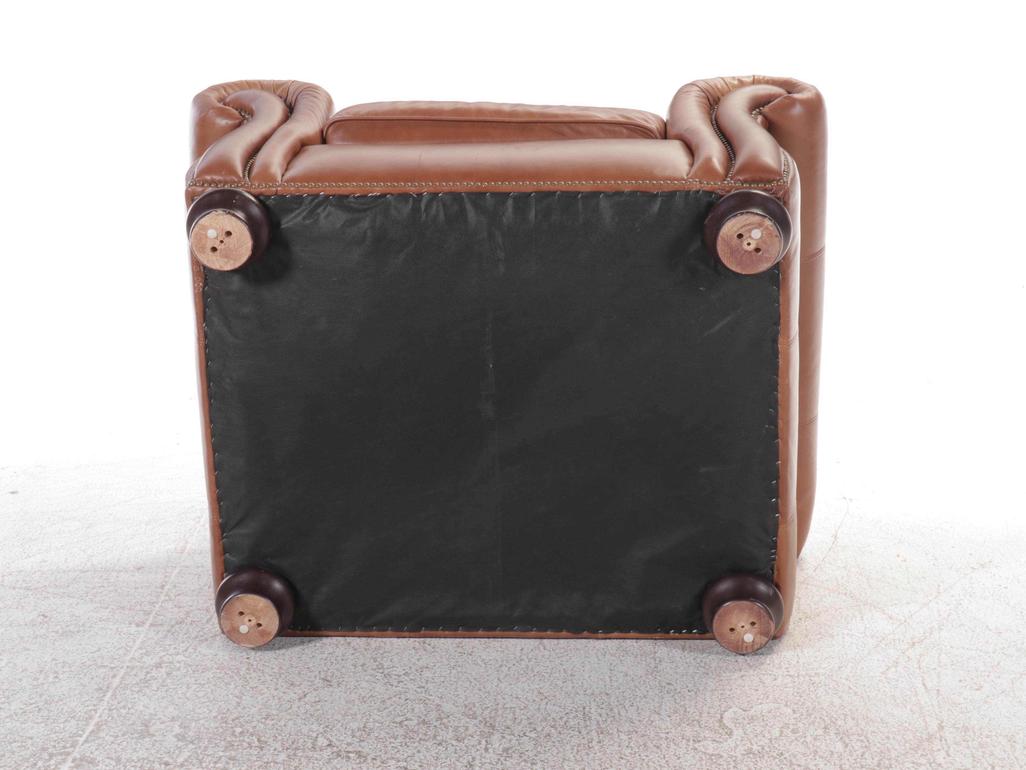 Bernhardt Tan Leather Lounge Chair with Ottoman