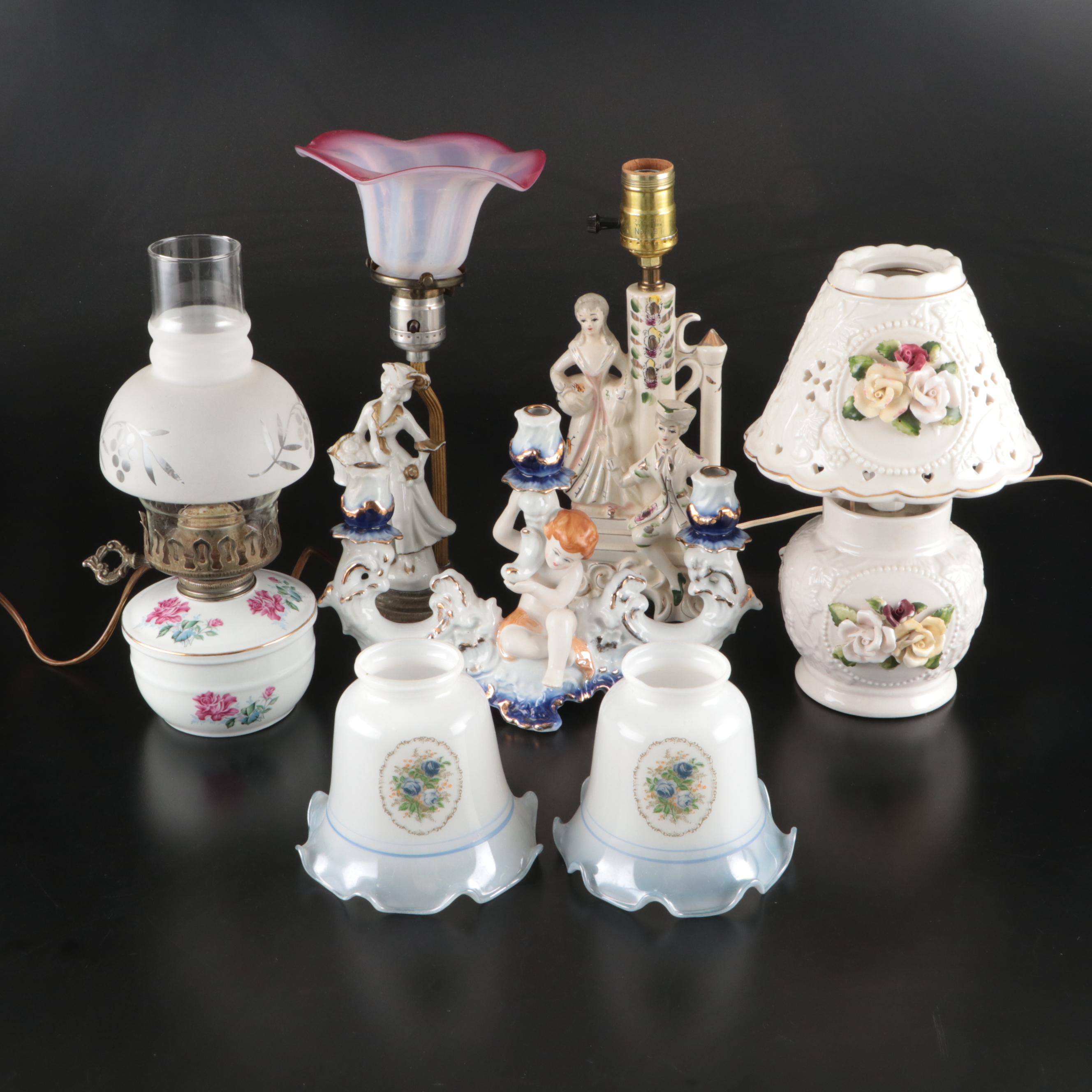 ARPO Romanian Ceramic Candlestick, & Porcelain Accent Lamps, Glass Shades, More