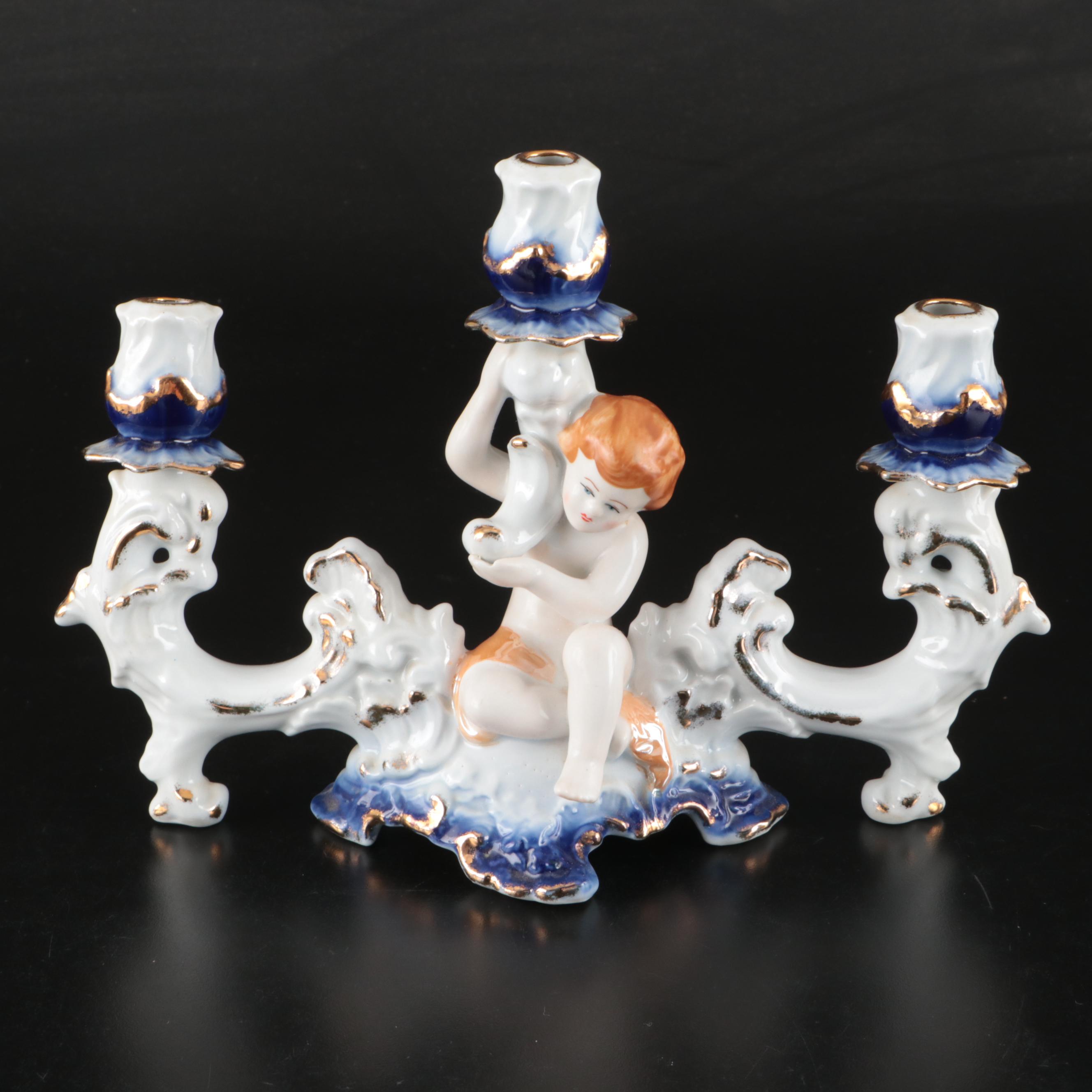 ARPO Romanian Ceramic Candlestick, & Porcelain Accent Lamps, Glass Shades, More