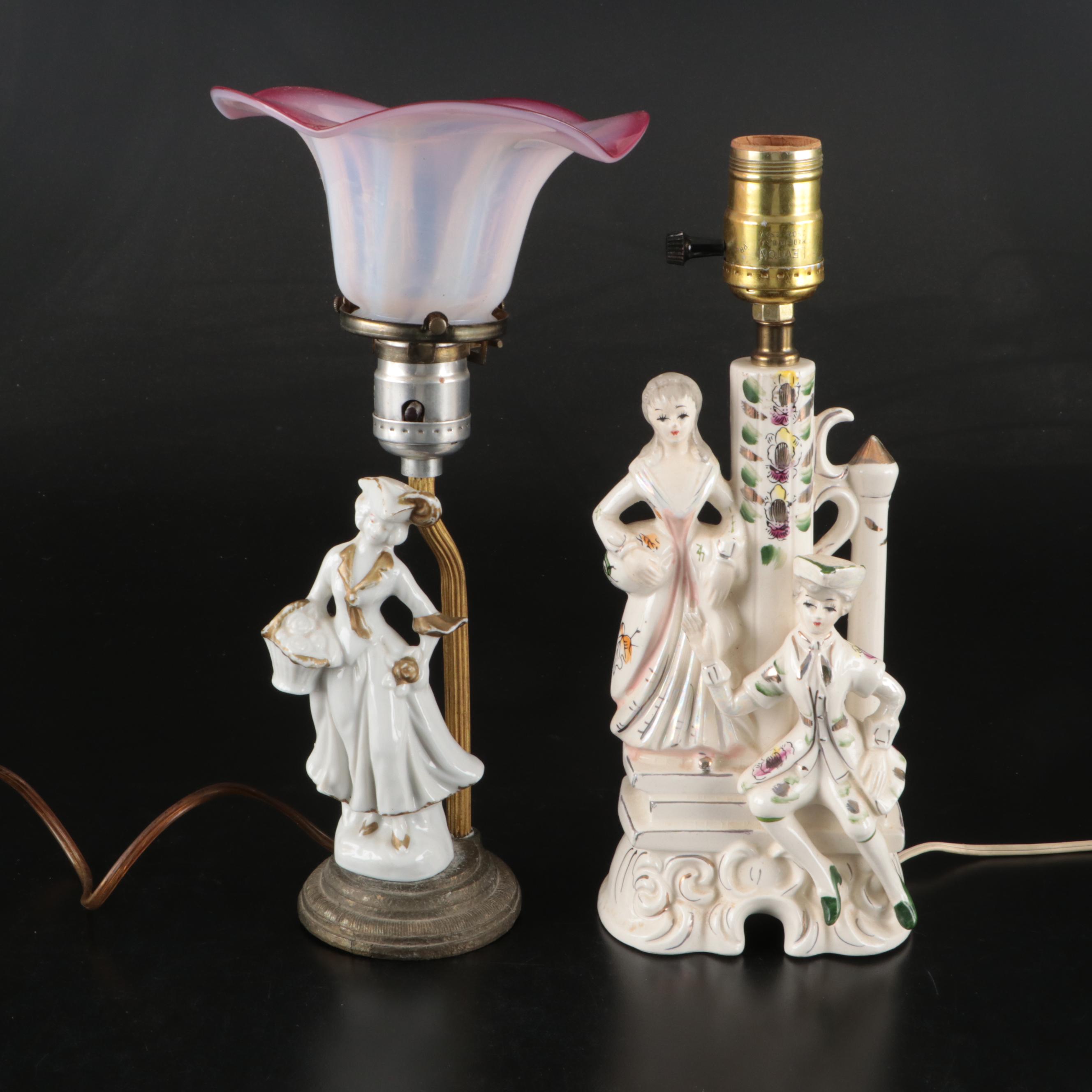 ARPO Romanian Ceramic Candlestick, & Porcelain Accent Lamps, Glass Shades, More