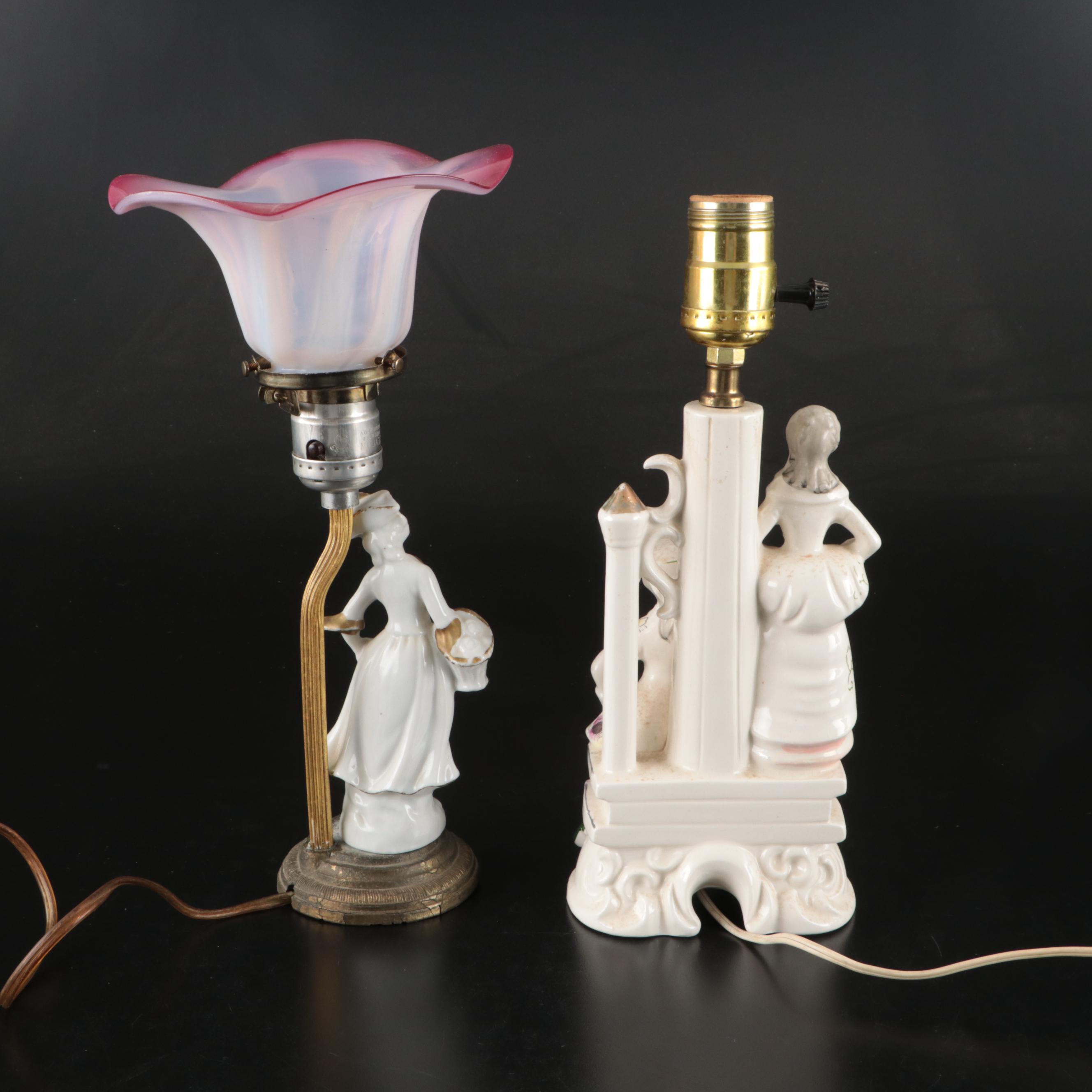 ARPO Romanian Ceramic Candlestick, & Porcelain Accent Lamps, Glass Shades, More