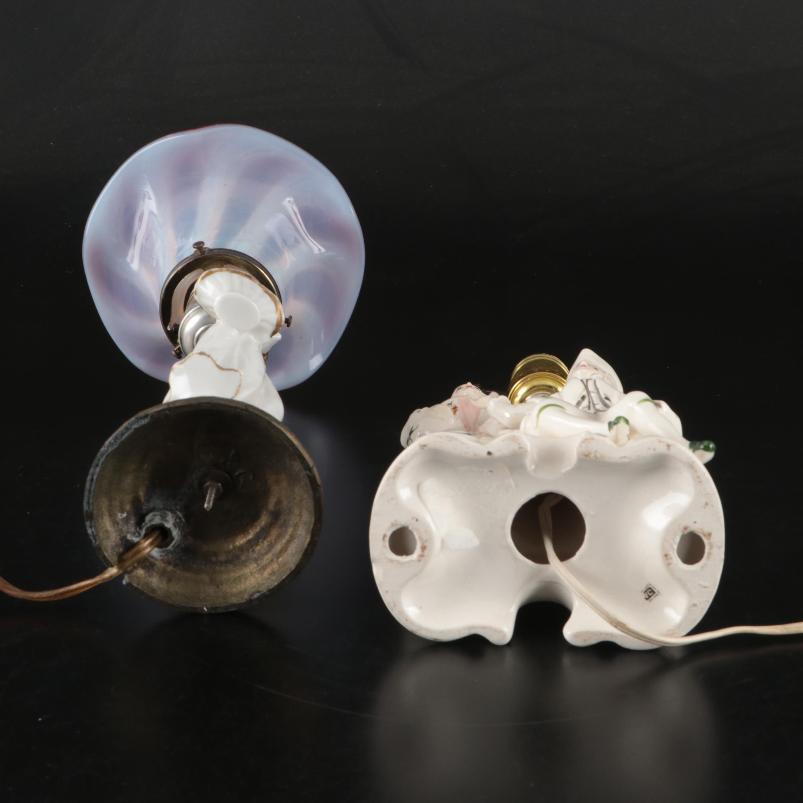 ARPO Romanian Ceramic Candlestick, & Porcelain Accent Lamps, Glass Shades, More