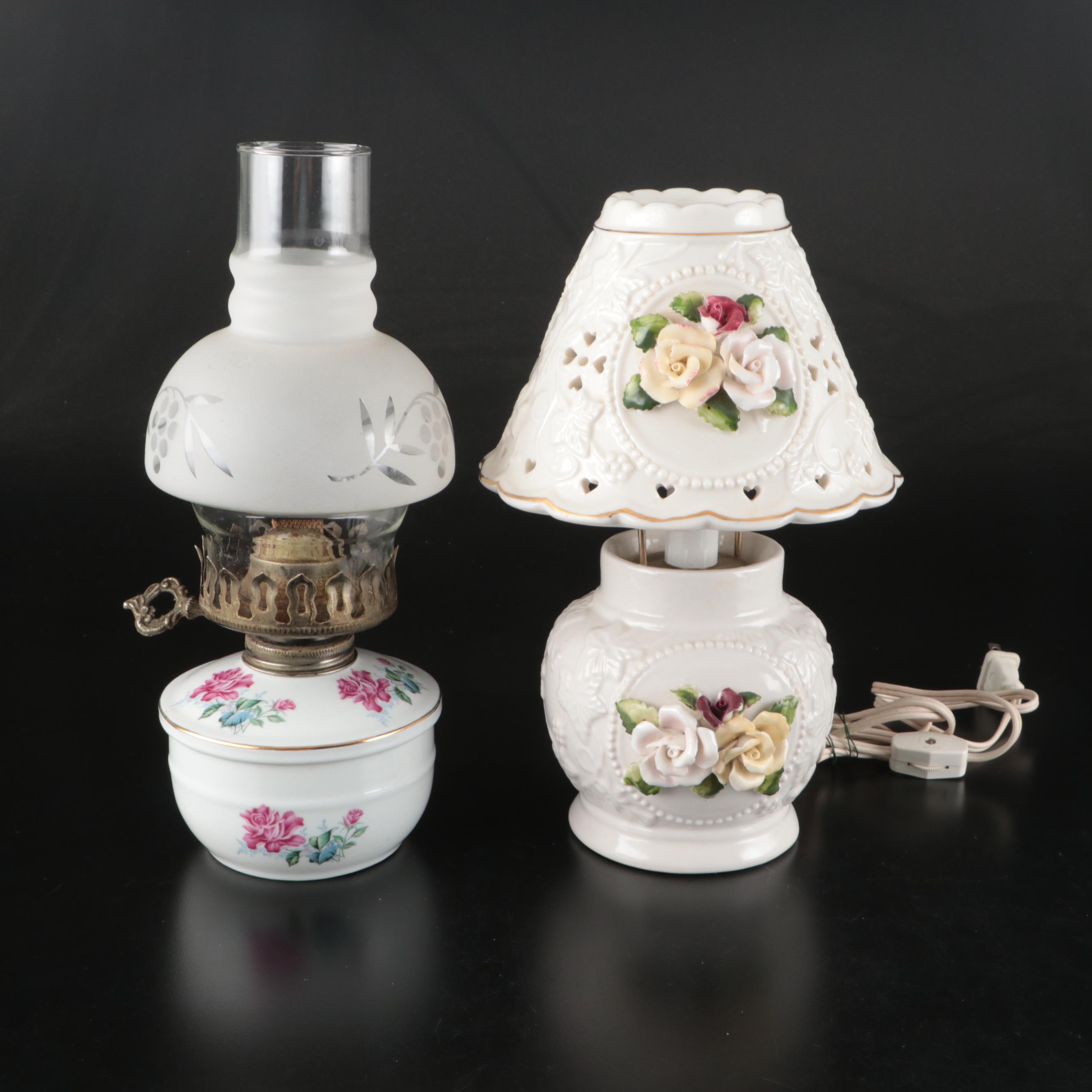 ARPO Romanian Ceramic Candlestick, & Porcelain Accent Lamps, Glass Shades, More