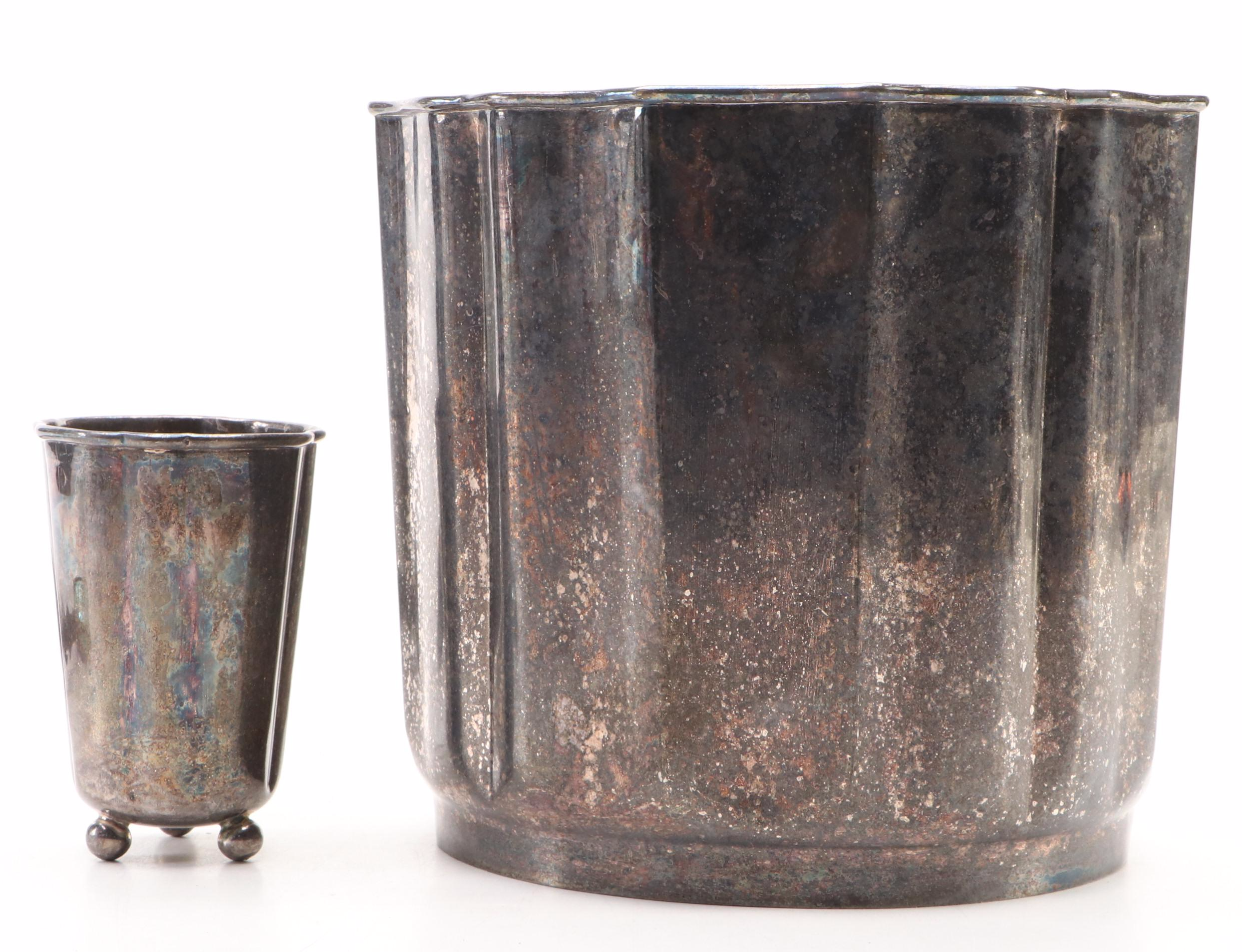 Scalloped Metal Waste Basket with More Silver Plate Bathroom Décor