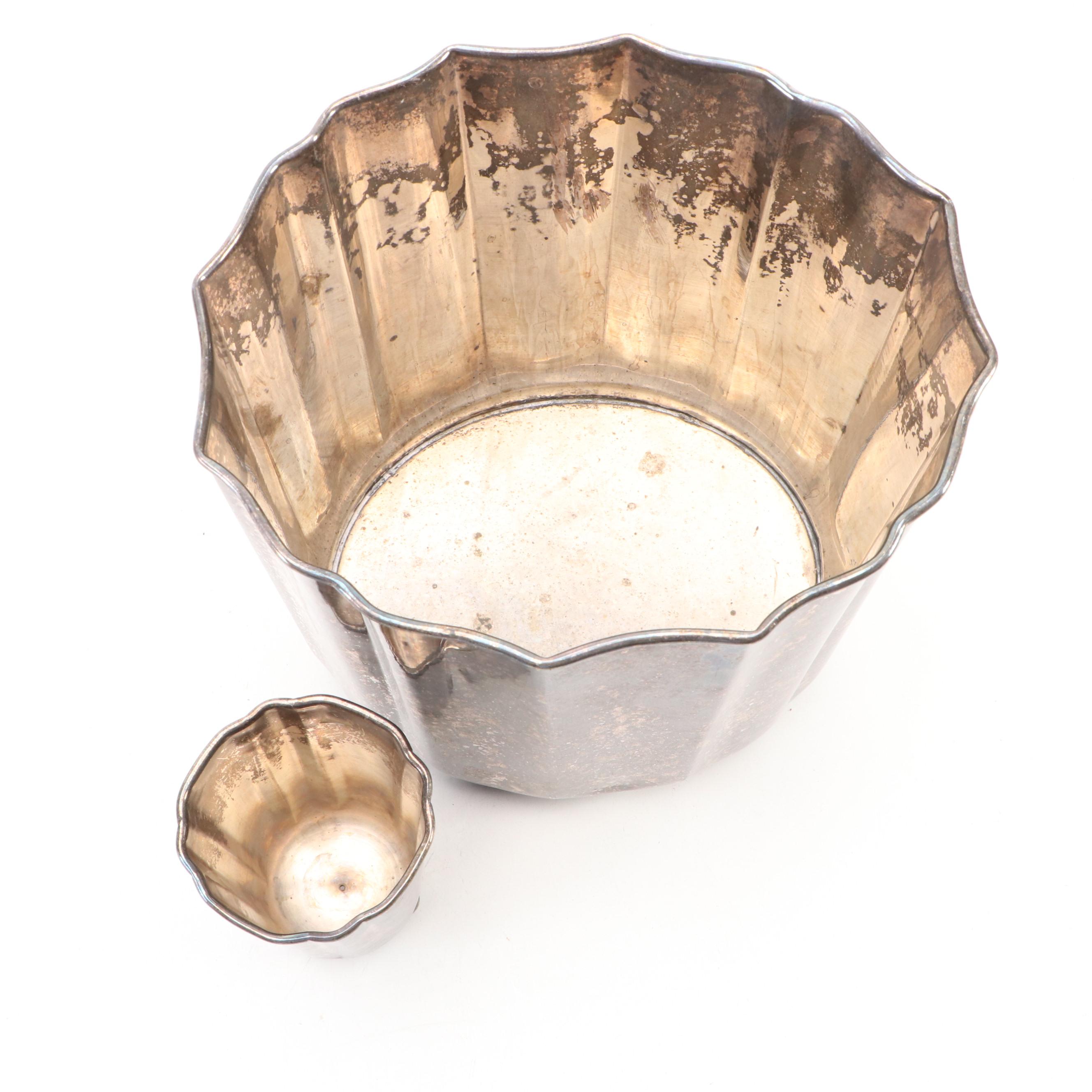 Scalloped Metal Waste Basket with More Silver Plate Bathroom Décor