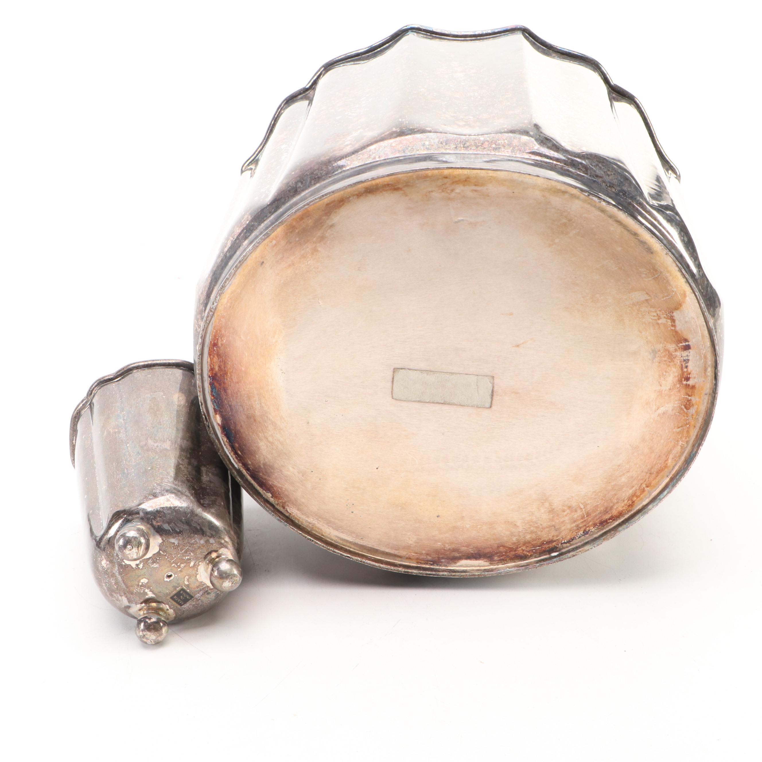 Scalloped Metal Waste Basket with More Silver Plate Bathroom Décor