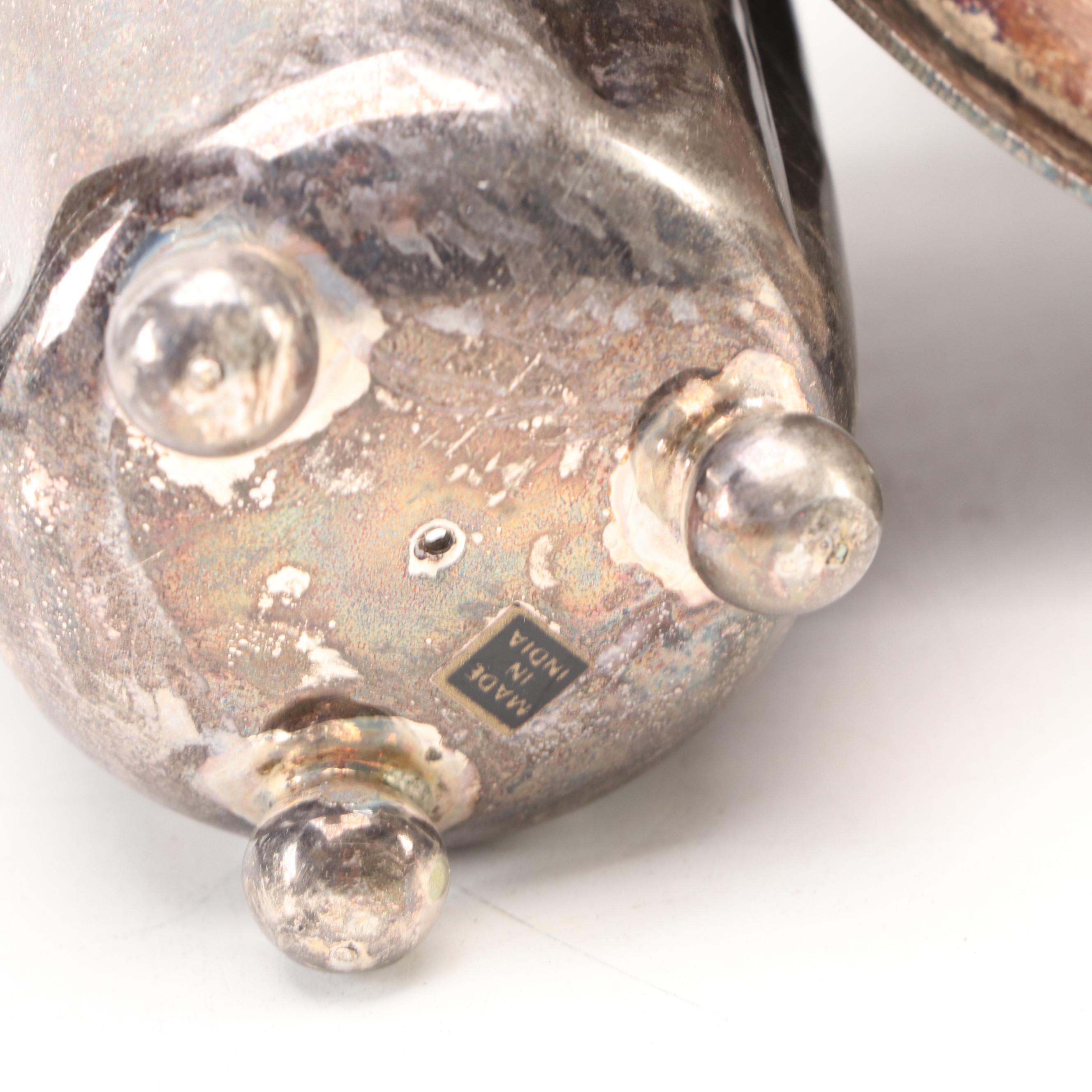 Scalloped Metal Waste Basket with More Silver Plate Bathroom Décor