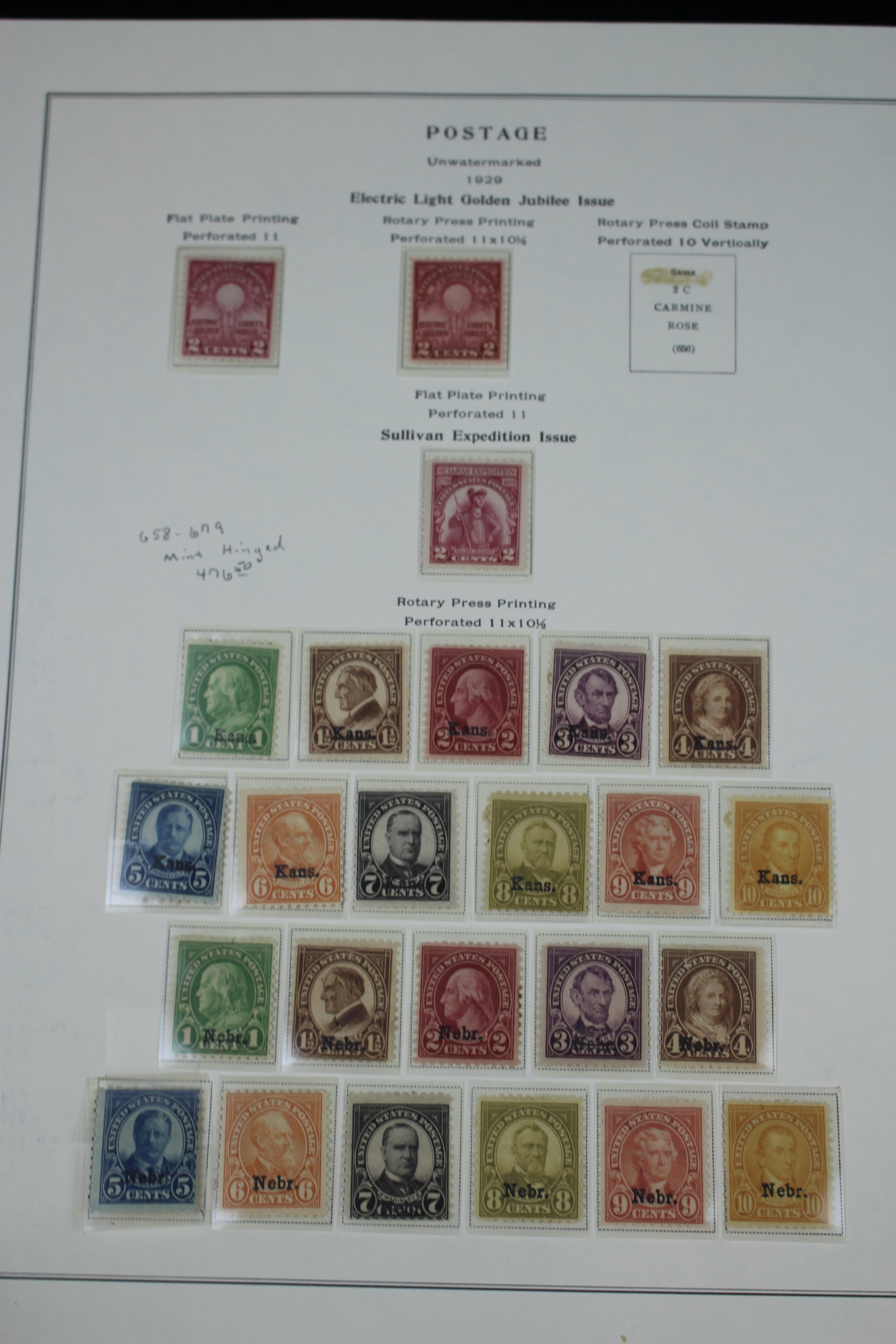 1929 Kansas-Nebraska Overprint Postage Stamp Set, MH