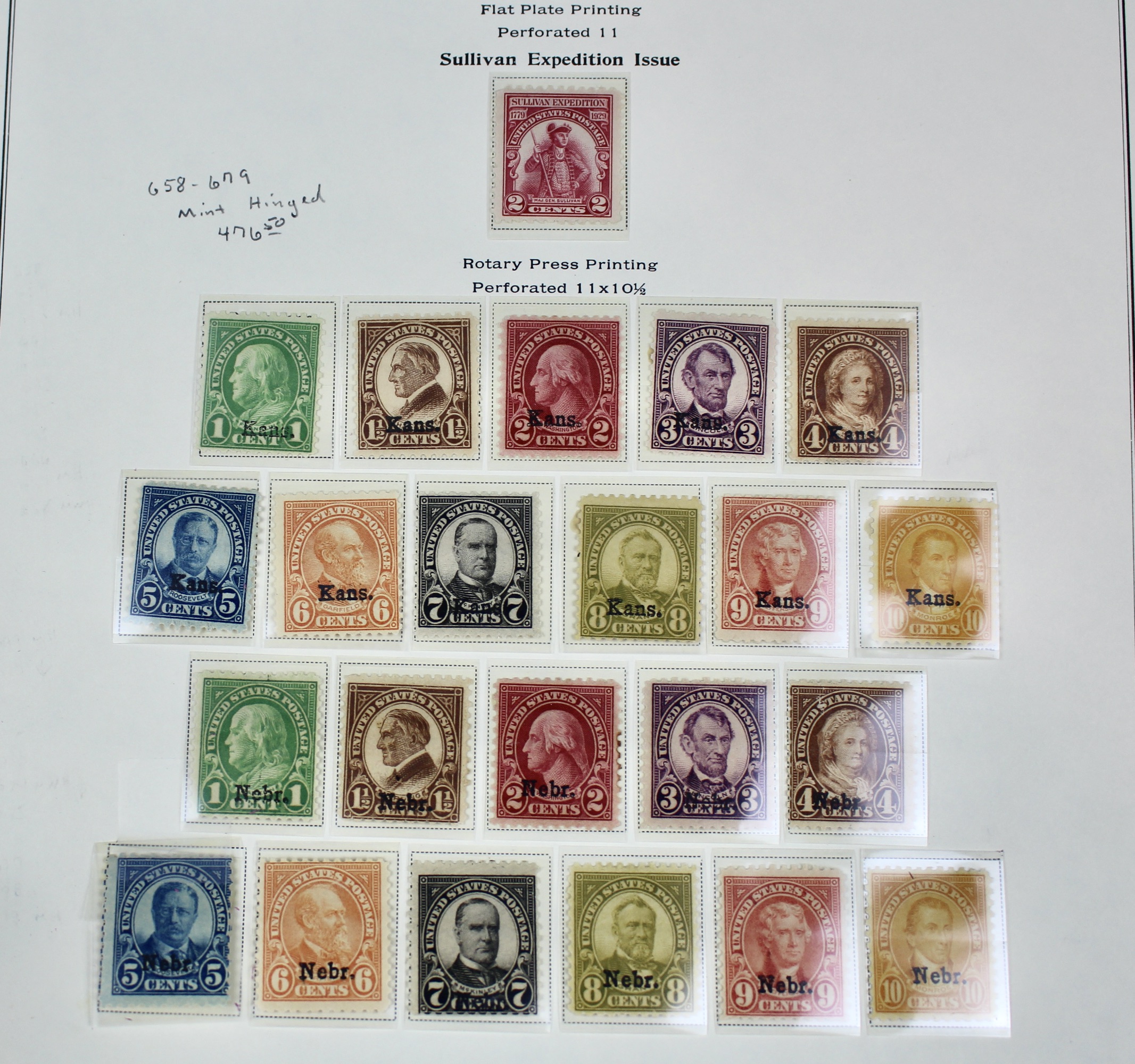 1929 Kansas-Nebraska Overprint Postage Stamp Set, MH