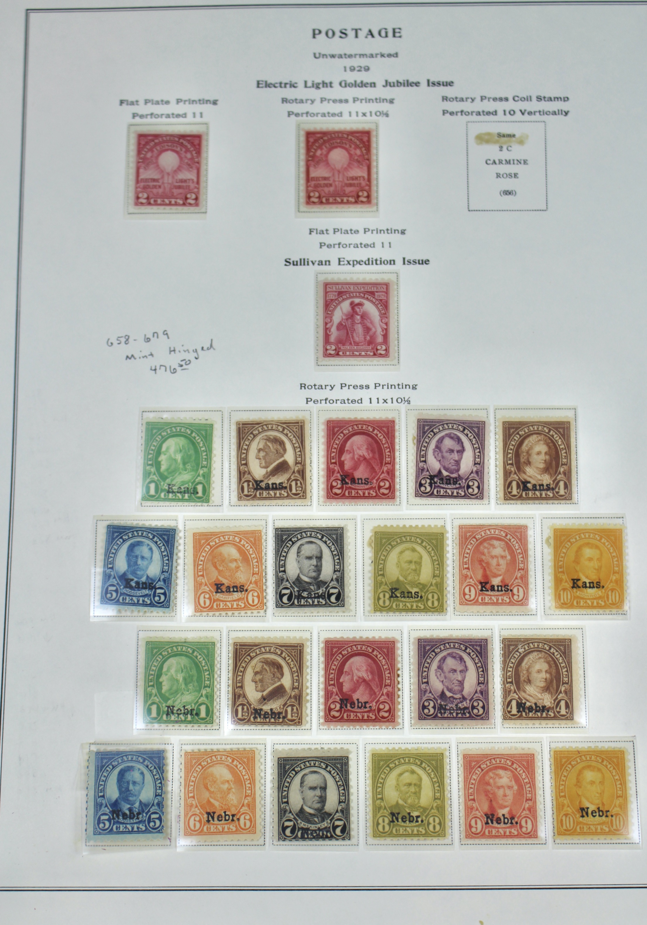 1929 Kansas-Nebraska Overprint Postage Stamp Set, MH