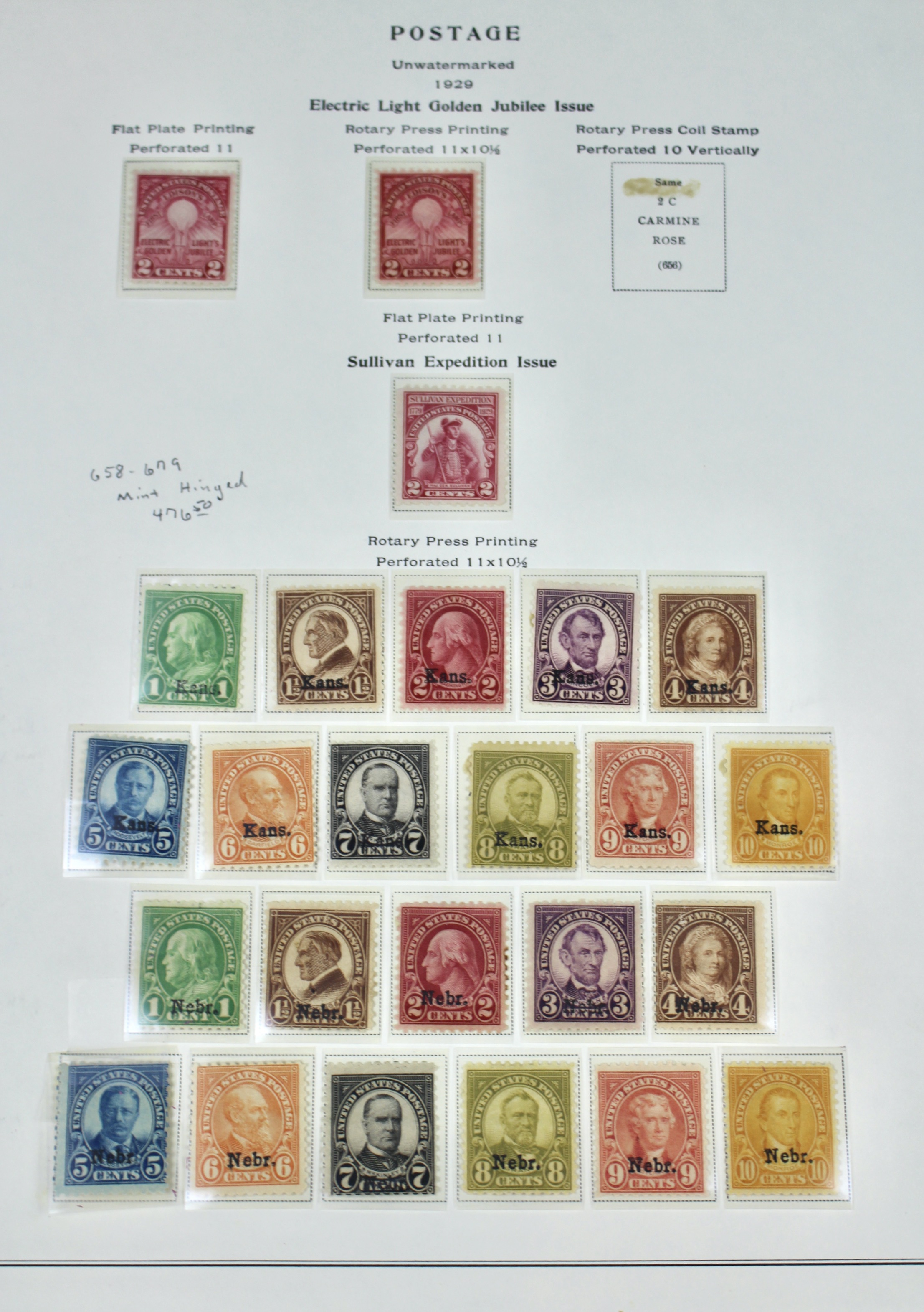 1929 Kansas-Nebraska Overprint Postage Stamp Set, MH