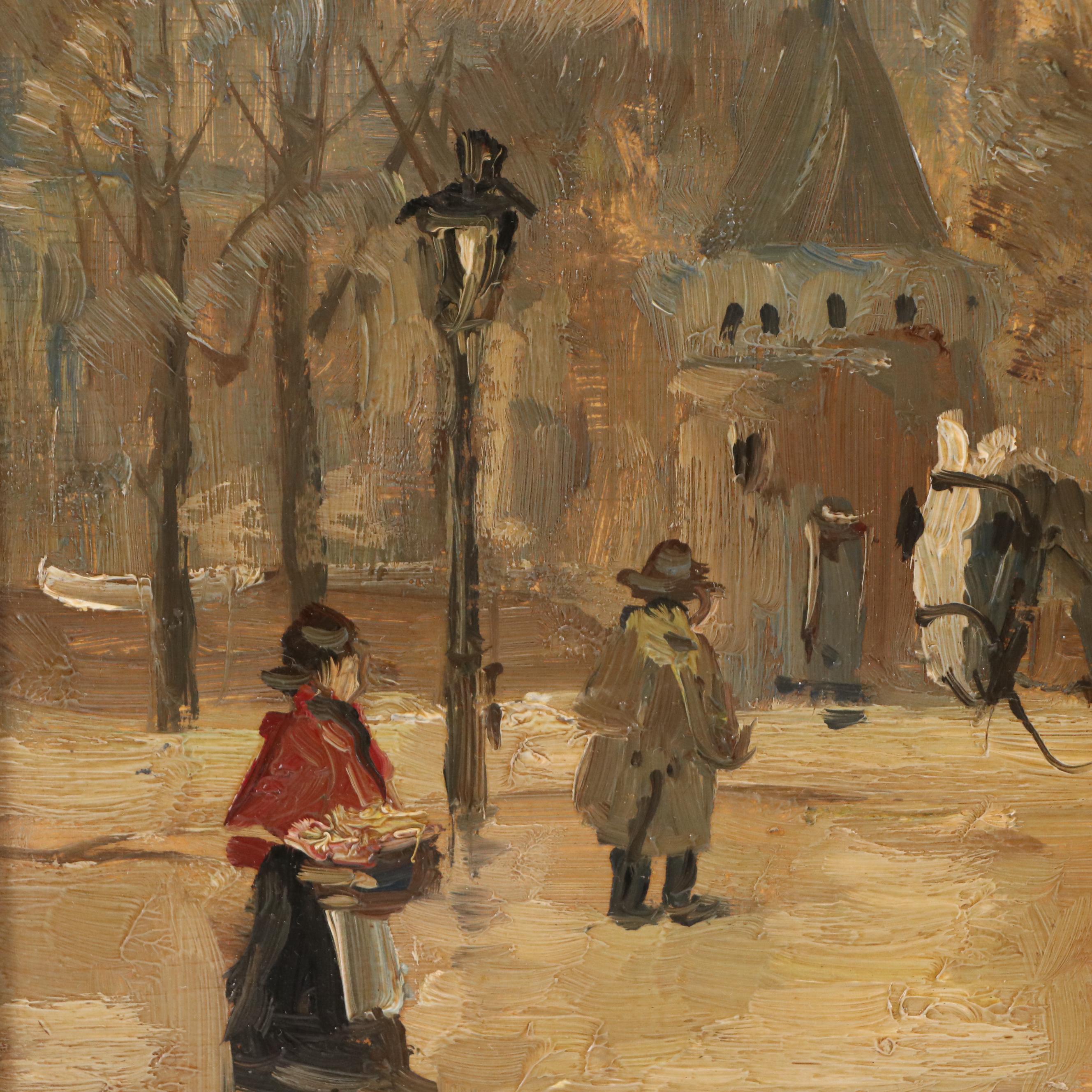 Dirk Van Hoven Cityscape Oil Painting with Horsedrawn Carriage, 20th C.