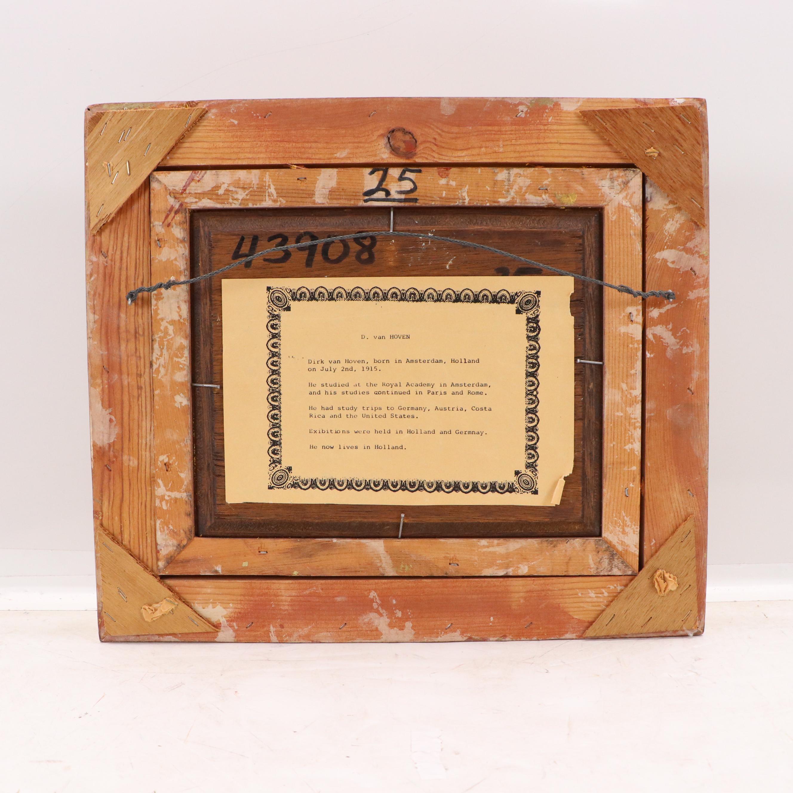 Dirk Van Hoven Cityscape Oil Painting with Horsedrawn Carriage, 20th C.