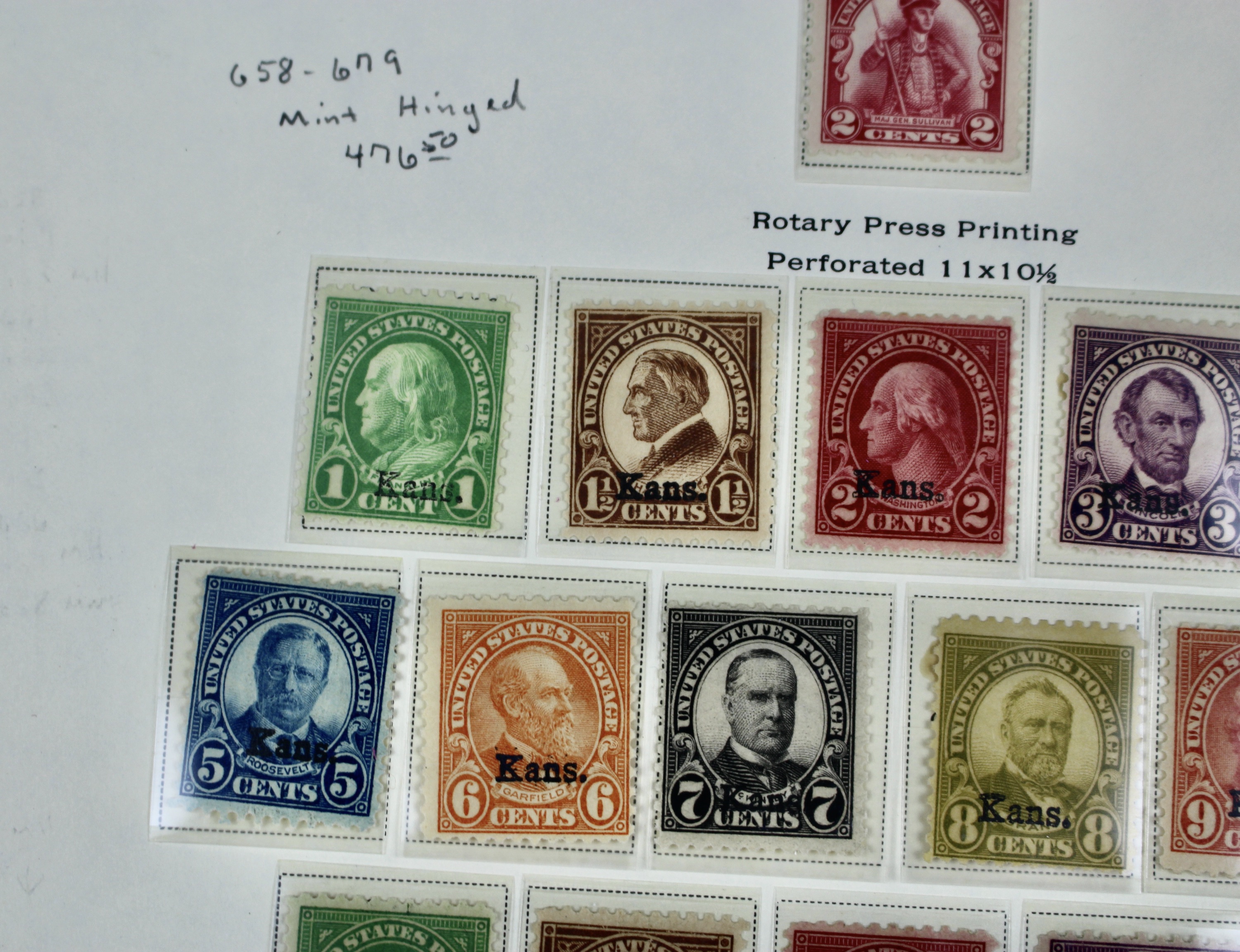 1929 Kansas-Nebraska Overprint Postage Stamp Set, MH