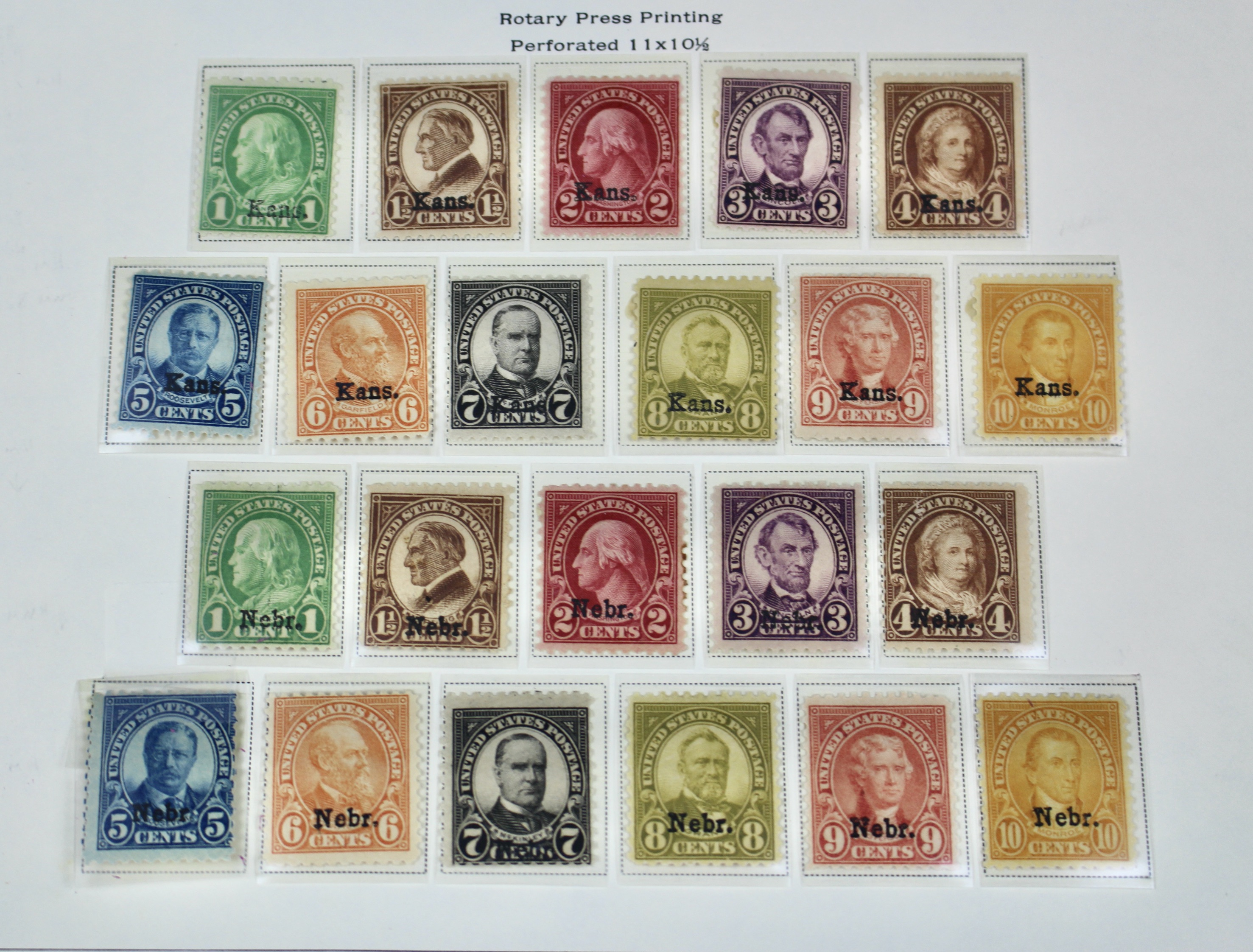 1929 Kansas-Nebraska Overprint Postage Stamp Set, MH