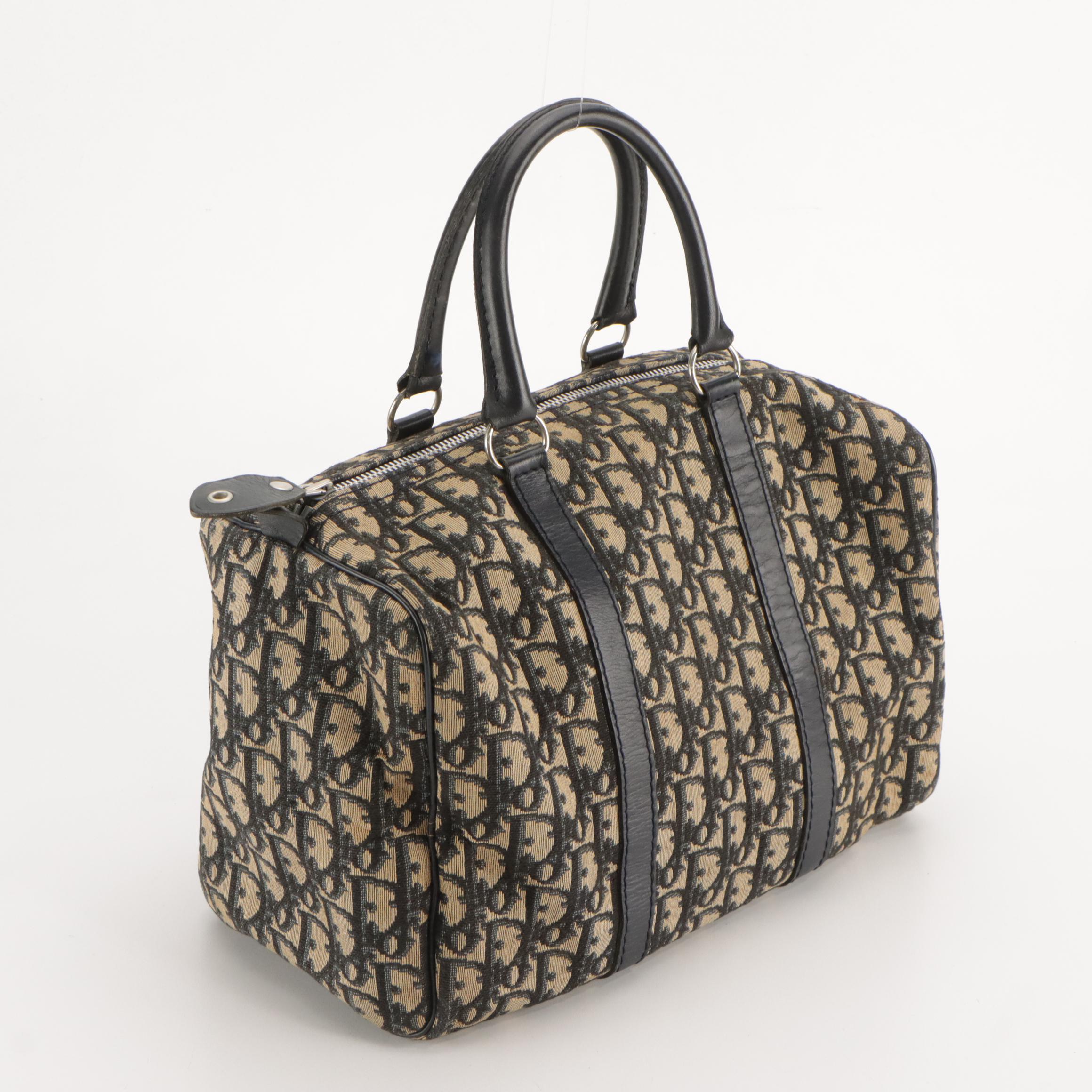 Christian Dior Bagages Boston Bag in Dark Blue Trotter Monogram Canvas & Leather