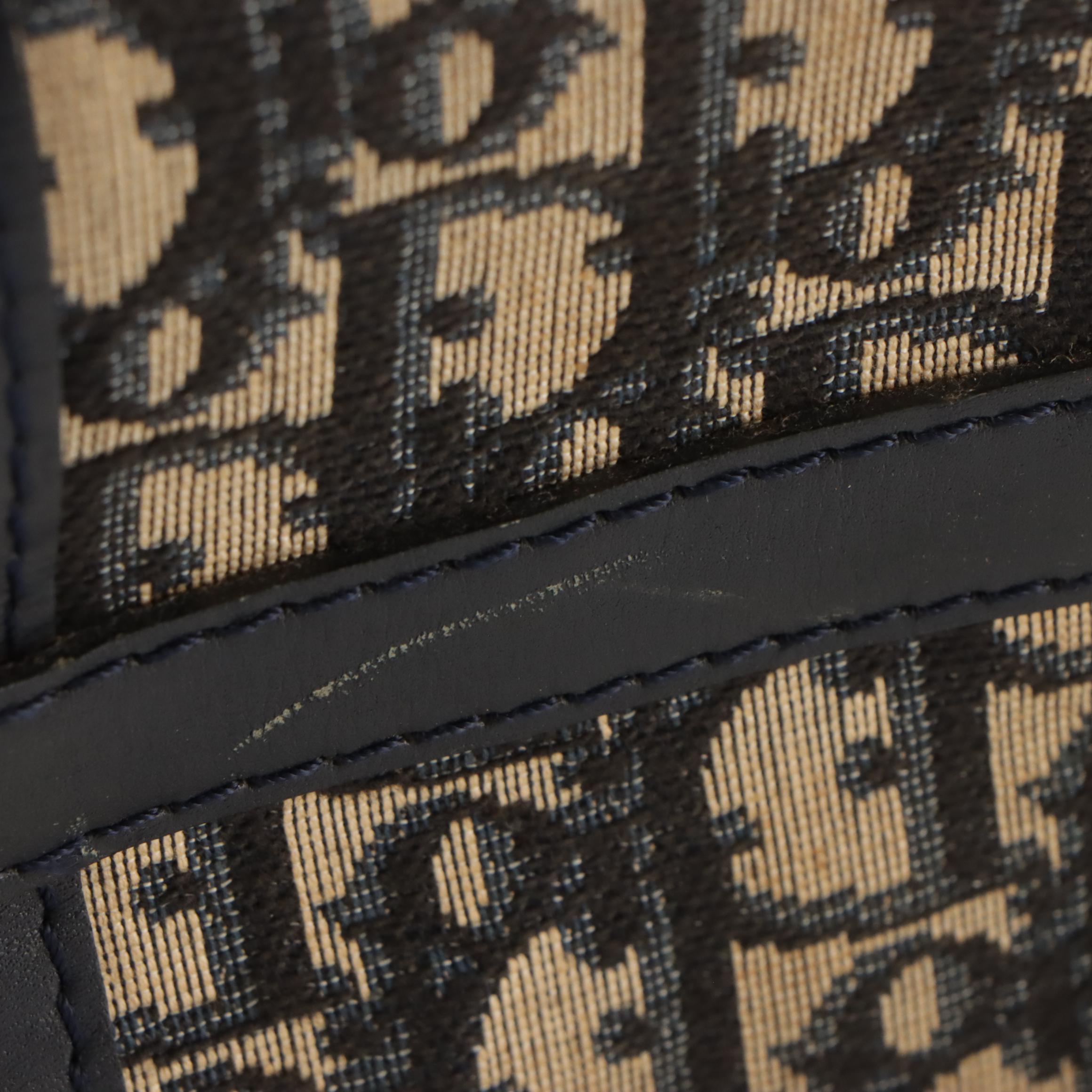 Christian Dior Bagages Boston Bag in Dark Blue Trotter Monogram Canvas & Leather