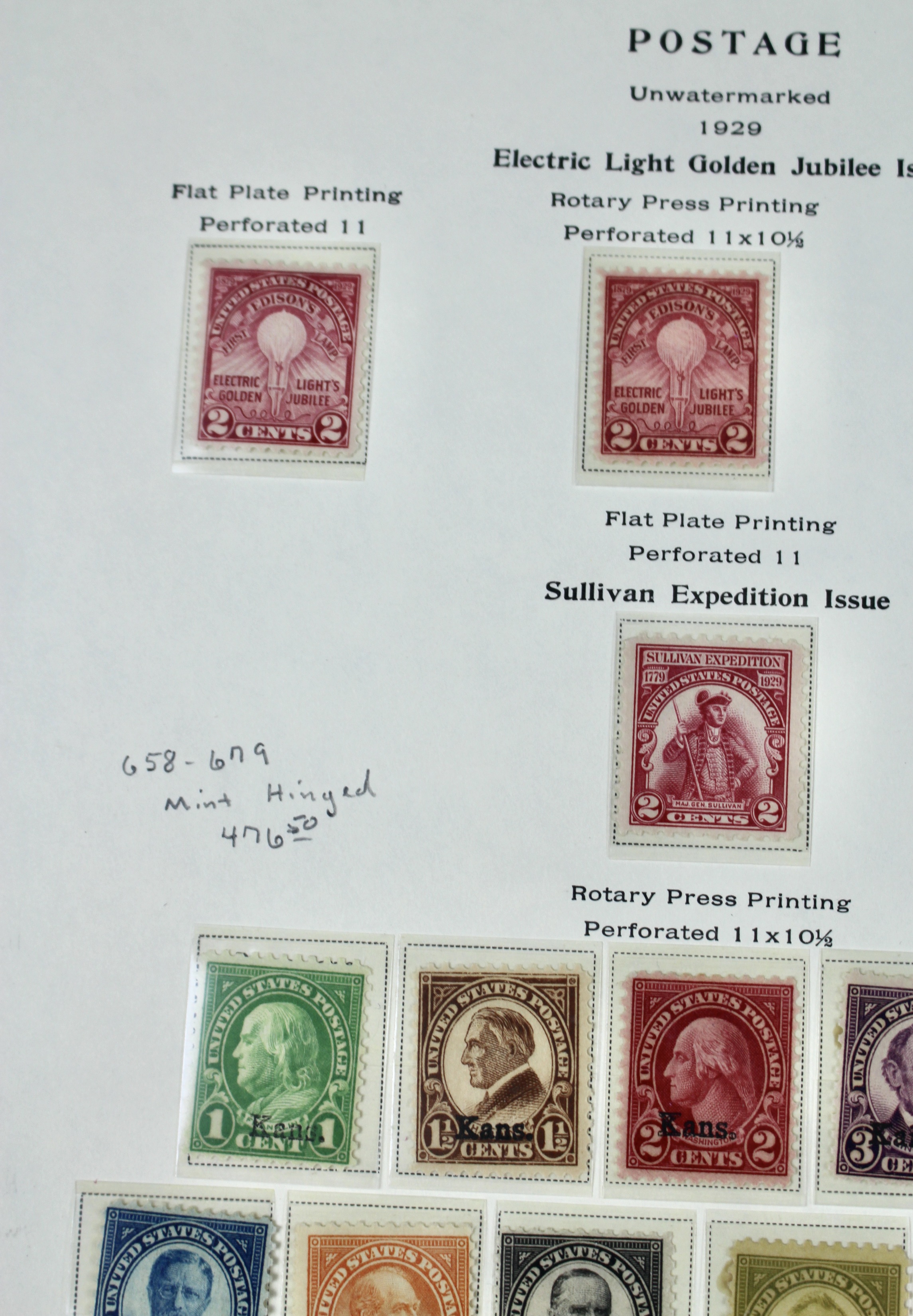 1929 Kansas-Nebraska Overprint Postage Stamp Set, MH