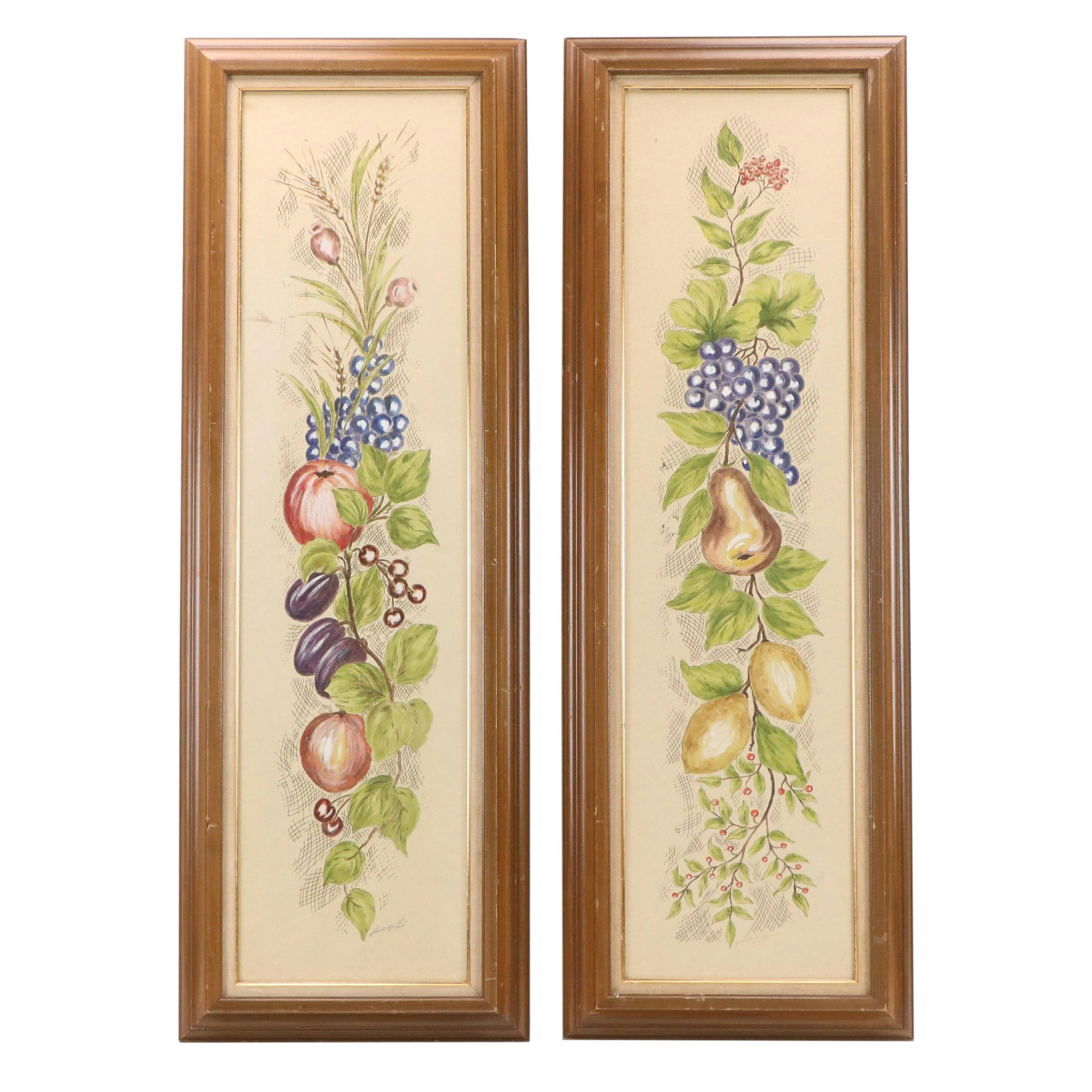 Marko Manufacturers Watercolor Paintings "Fruits," Mid to Late 20th C.