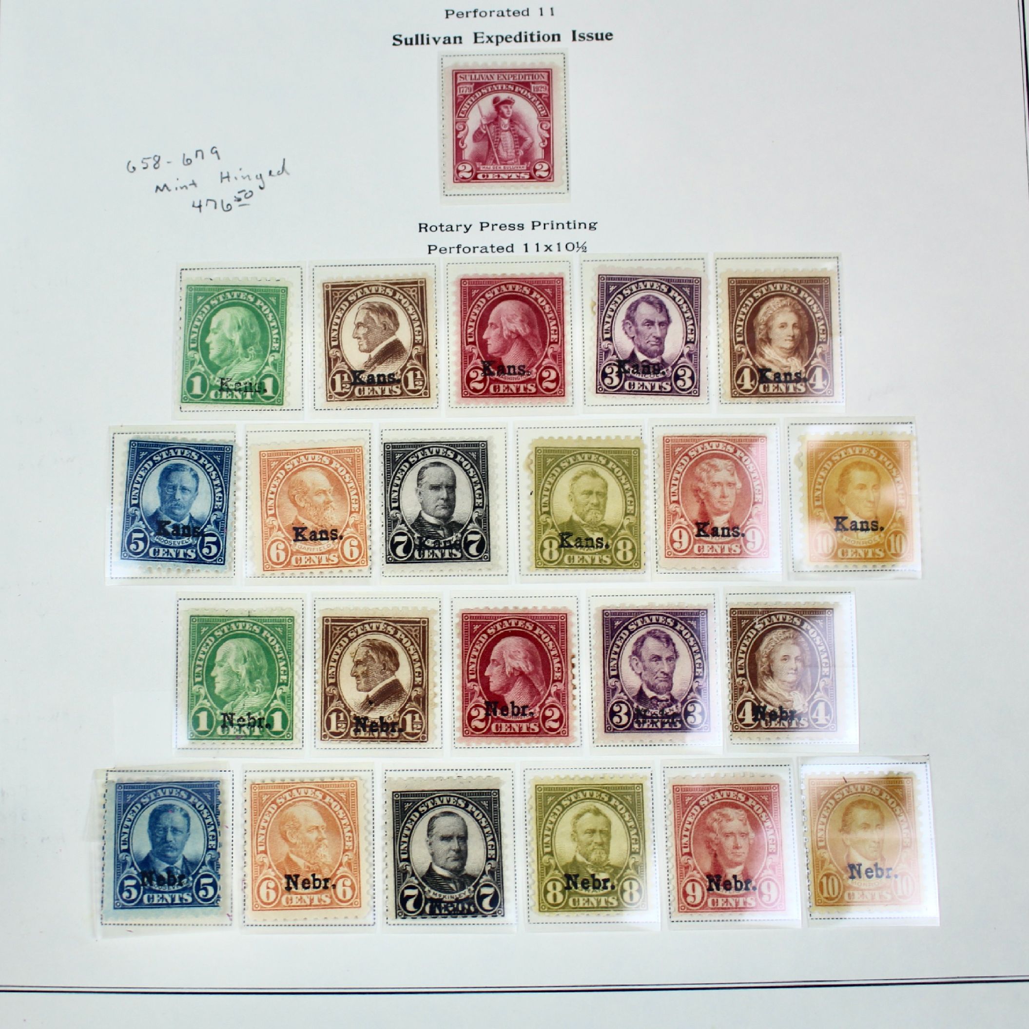 1929 Kansas-Nebraska Overprint Postage Stamp Set, MH