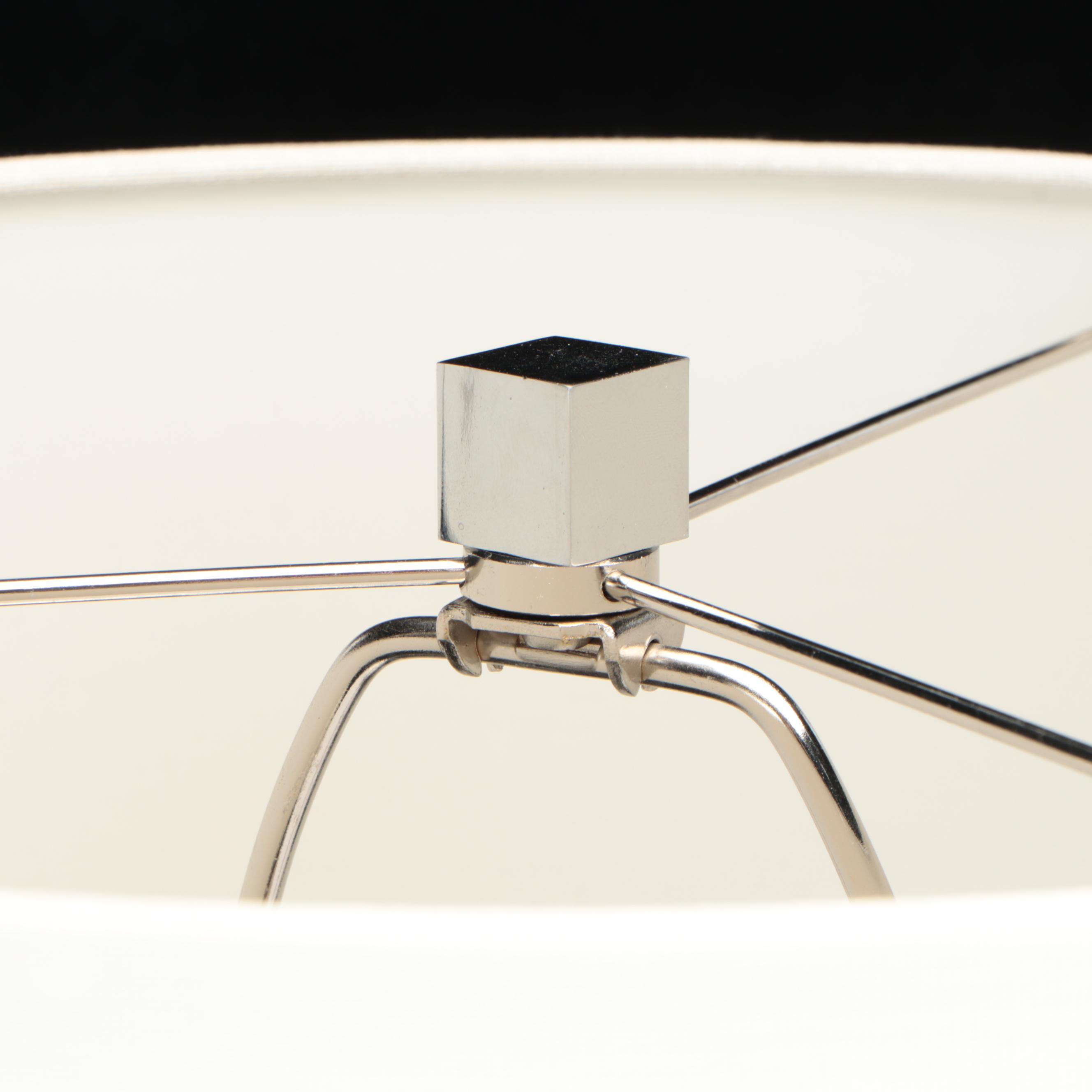 Glass and Chrome Pillar Table Lamps with Cotton Drum Shades, 2020