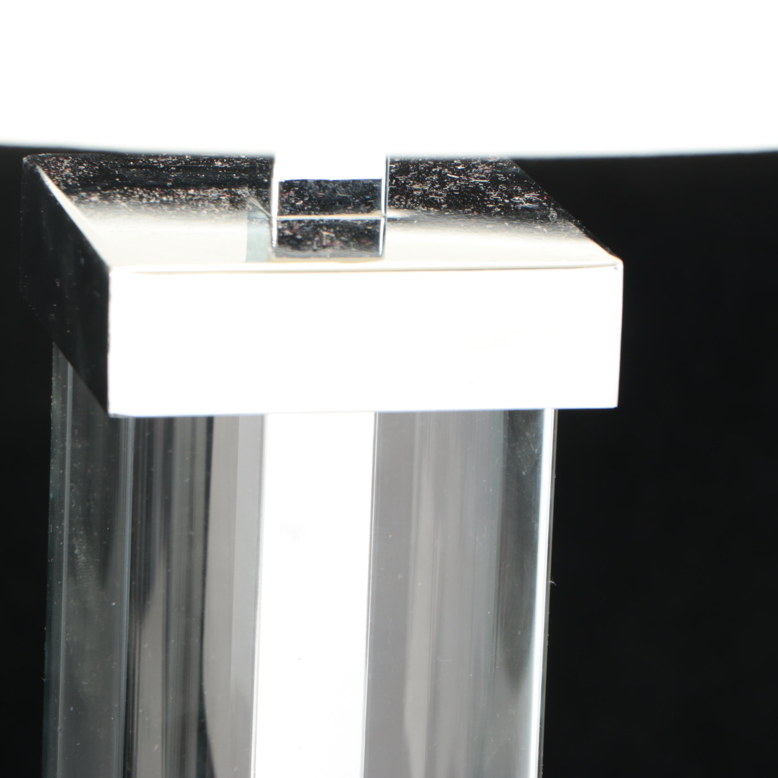 Glass and Chrome Pillar Table Lamps with Cotton Drum Shades, 2020