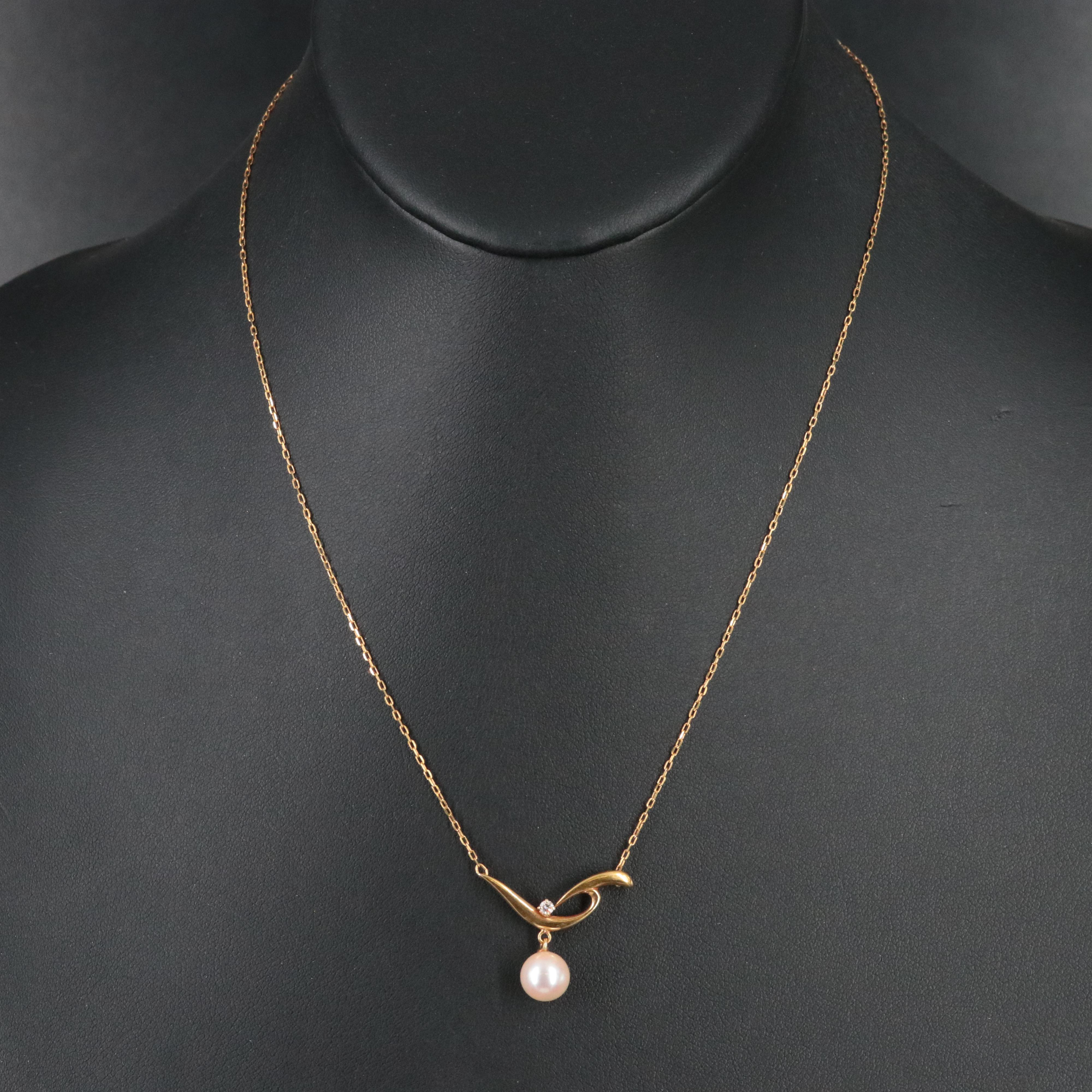 Mikimoto 18K Drop Pearl and Diamond Necklace