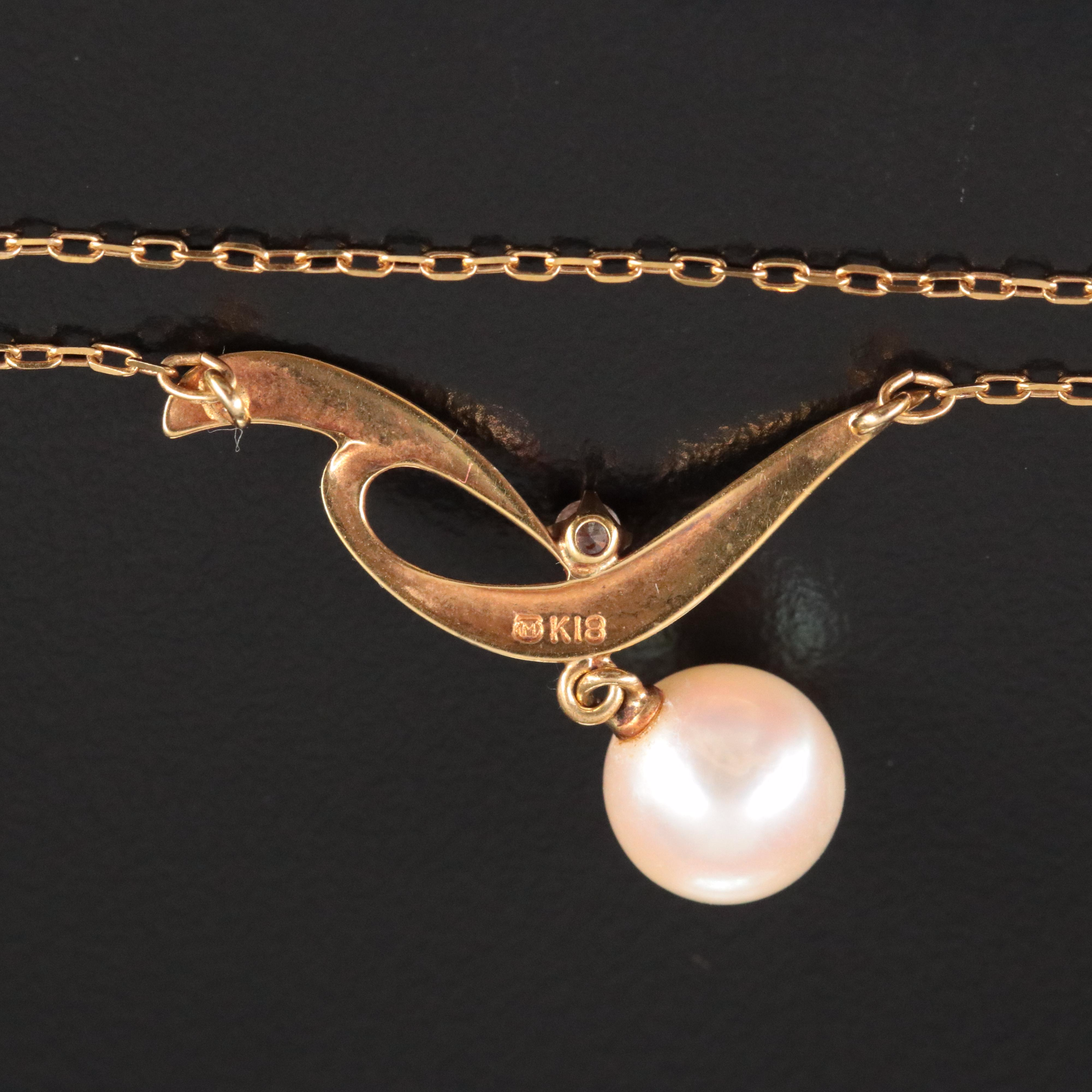 Mikimoto 18K Drop Pearl and Diamond Necklace