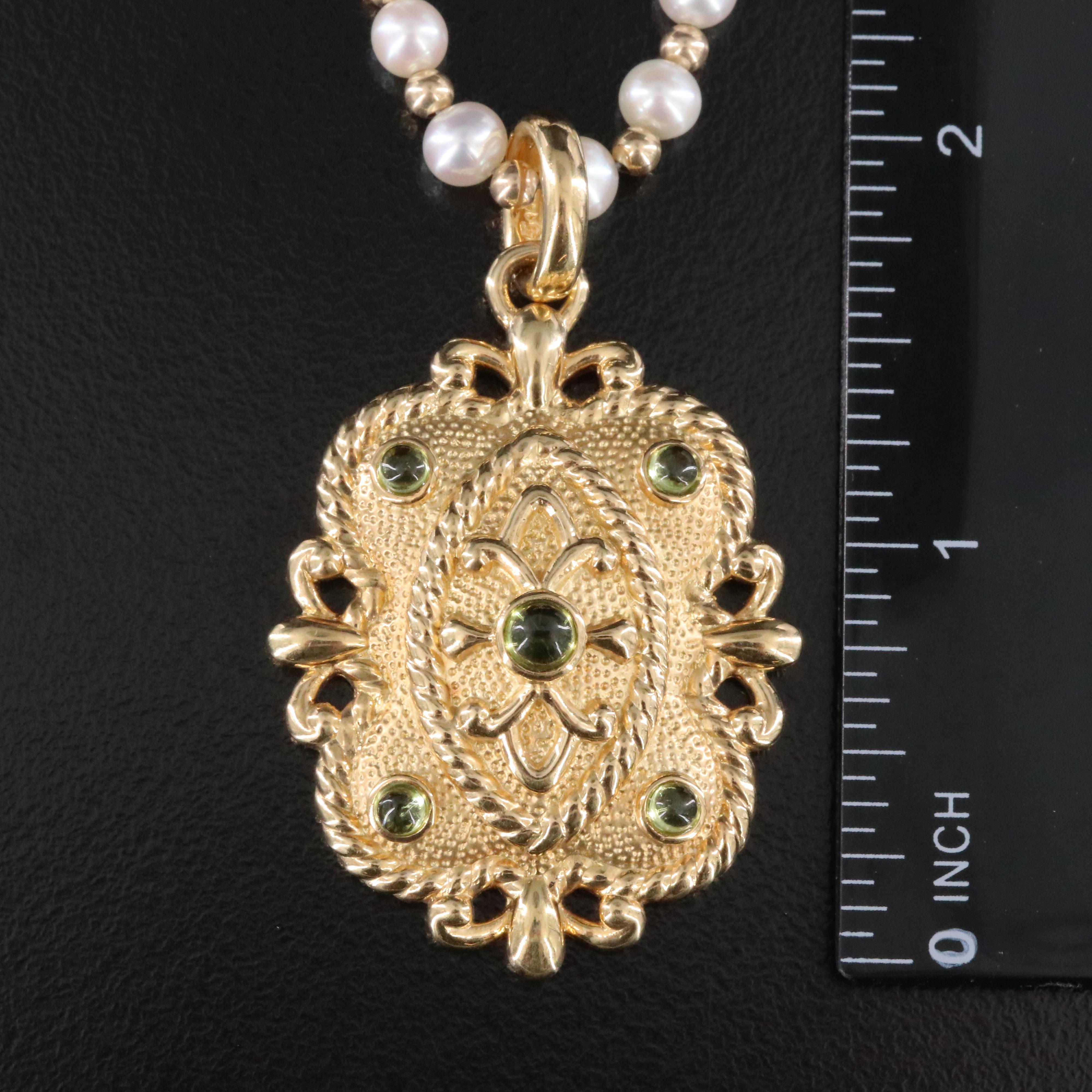 14K Peridot Enhancer Pendant on Pearl Station Chain