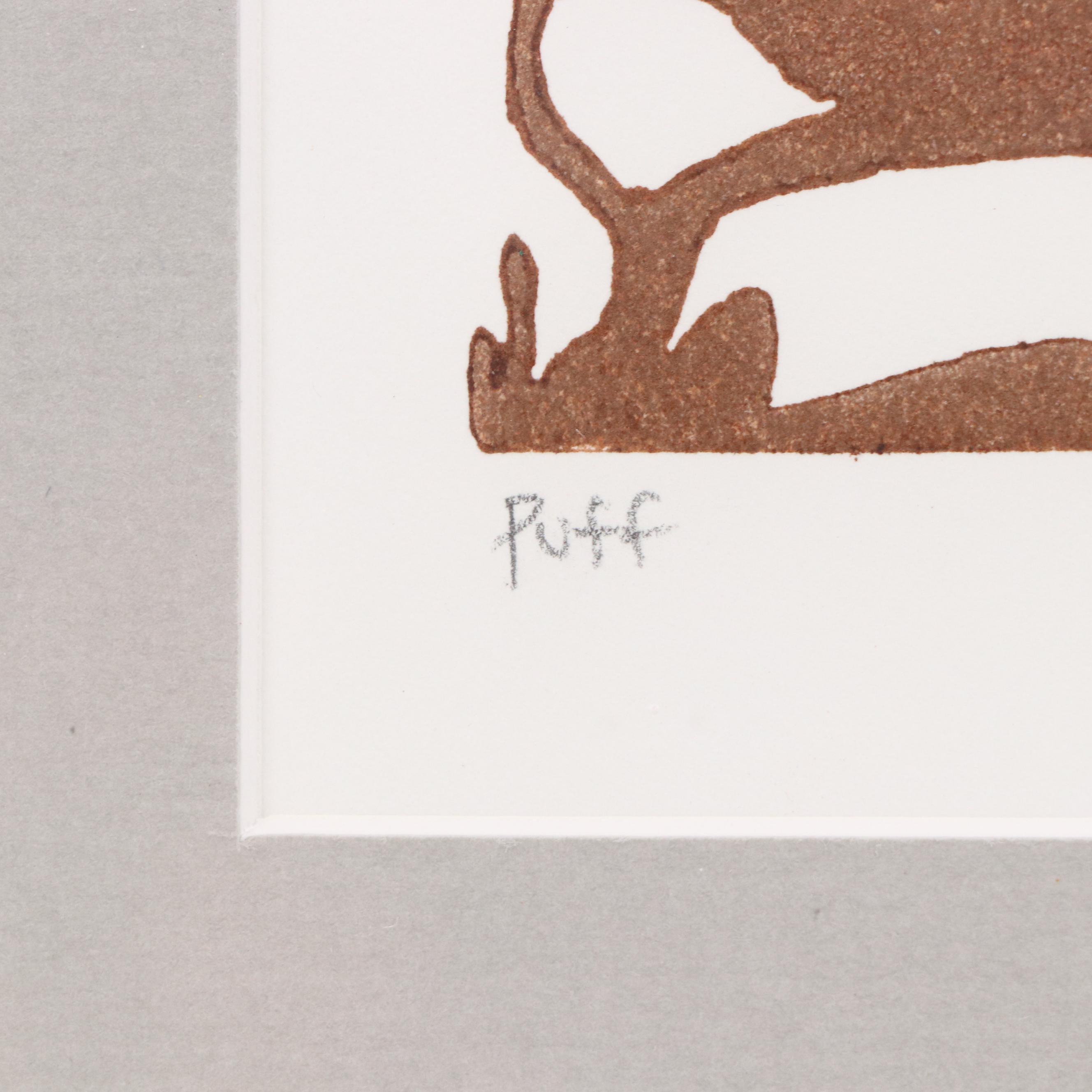 Amal Green Linocut "Puff," 21st Century