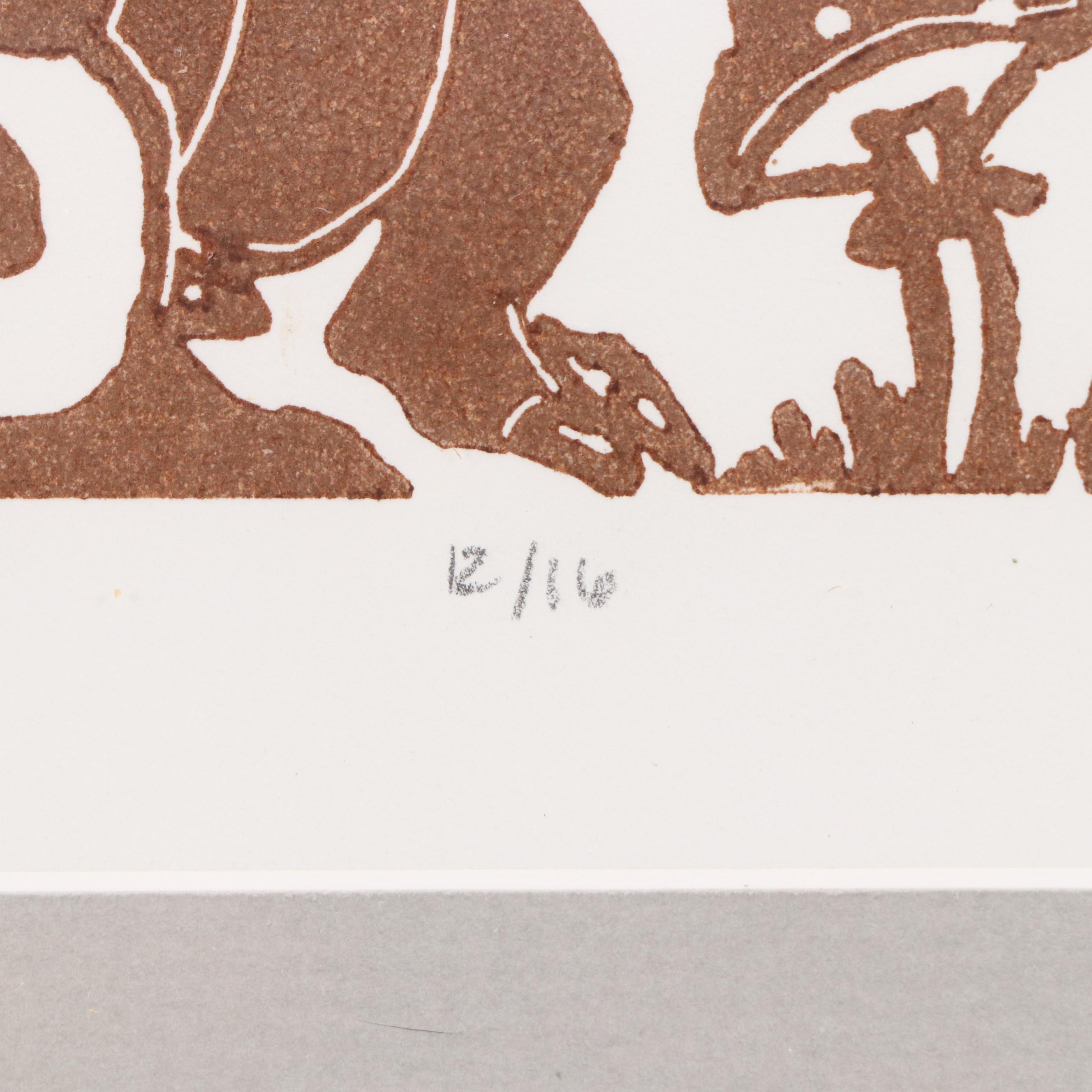 Amal Green Linocut "Puff," 21st Century