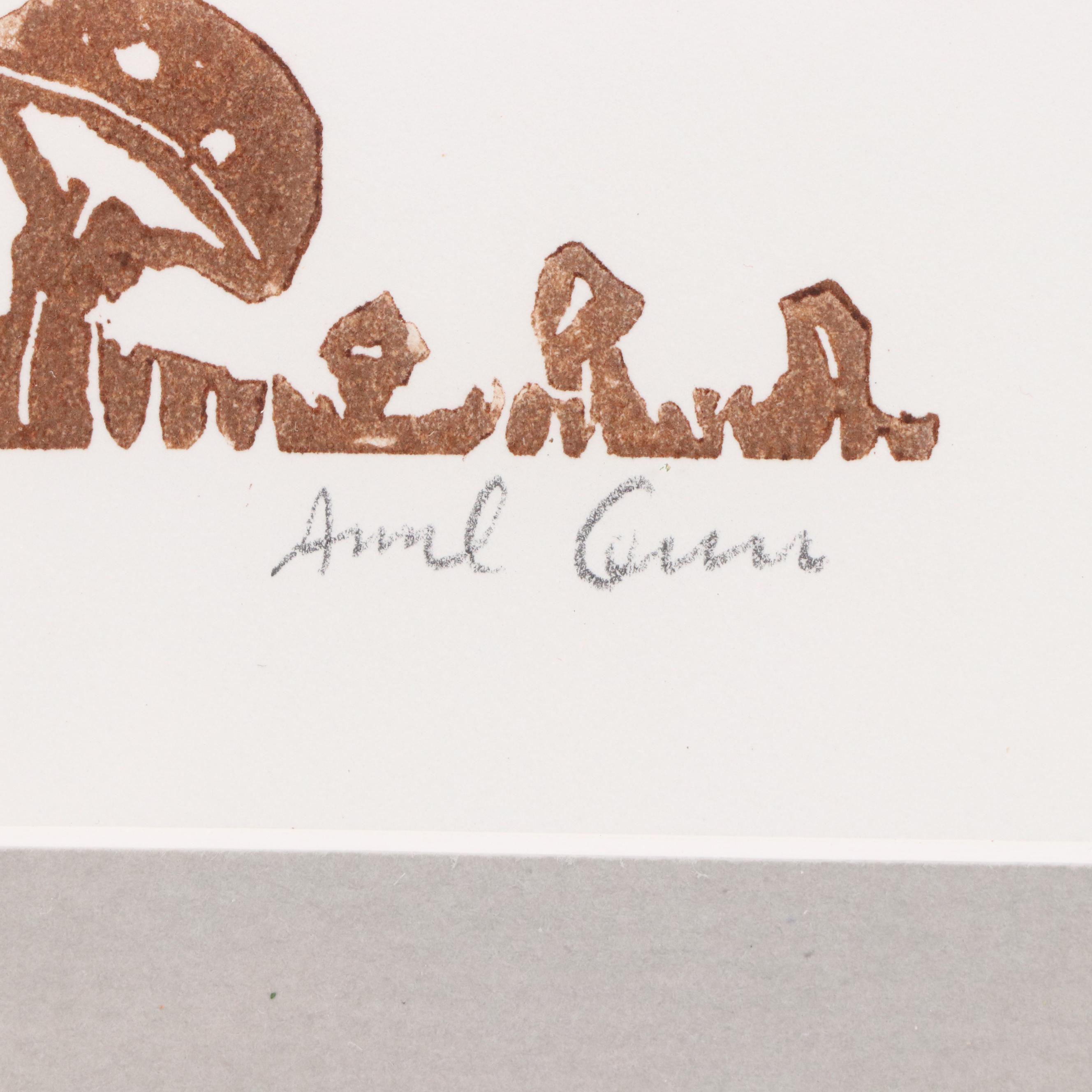 Amal Green Linocut "Puff," 21st Century