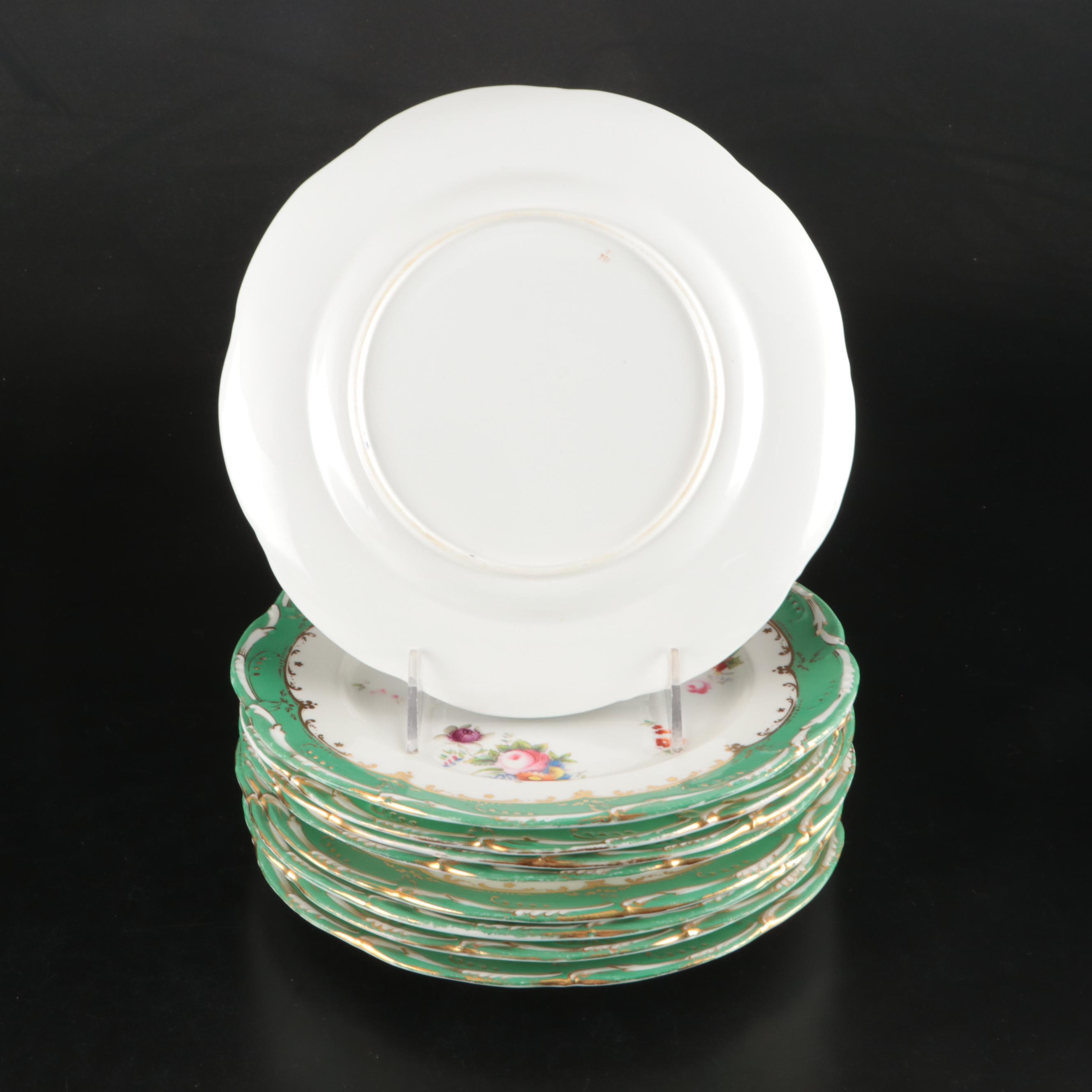 English Porcelain Floral Pattern Dessert Set, 19th Century
