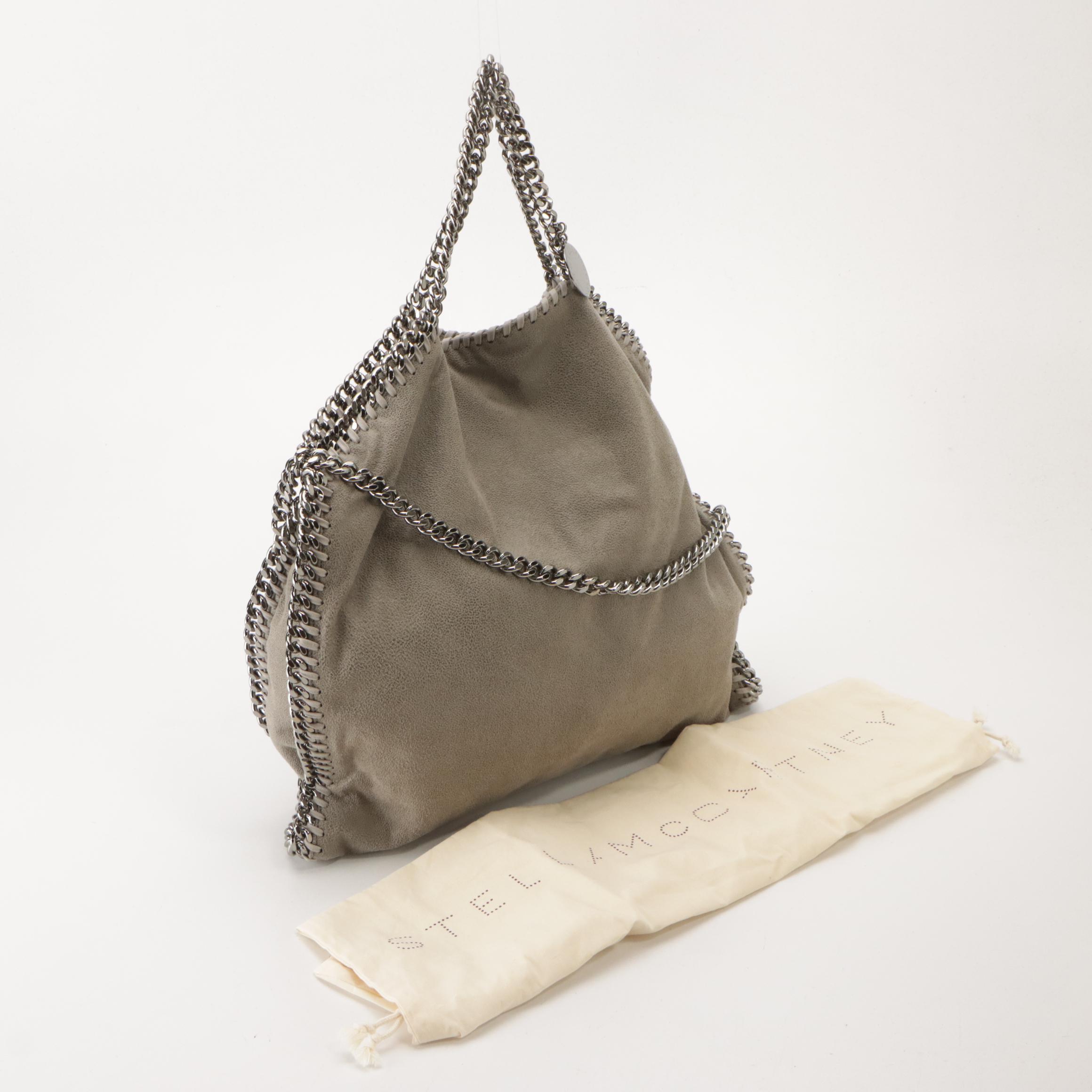 Stella Mccartney Large Falabella Chain Strap Bag in Gray Shaggy Deer Faux-Suede