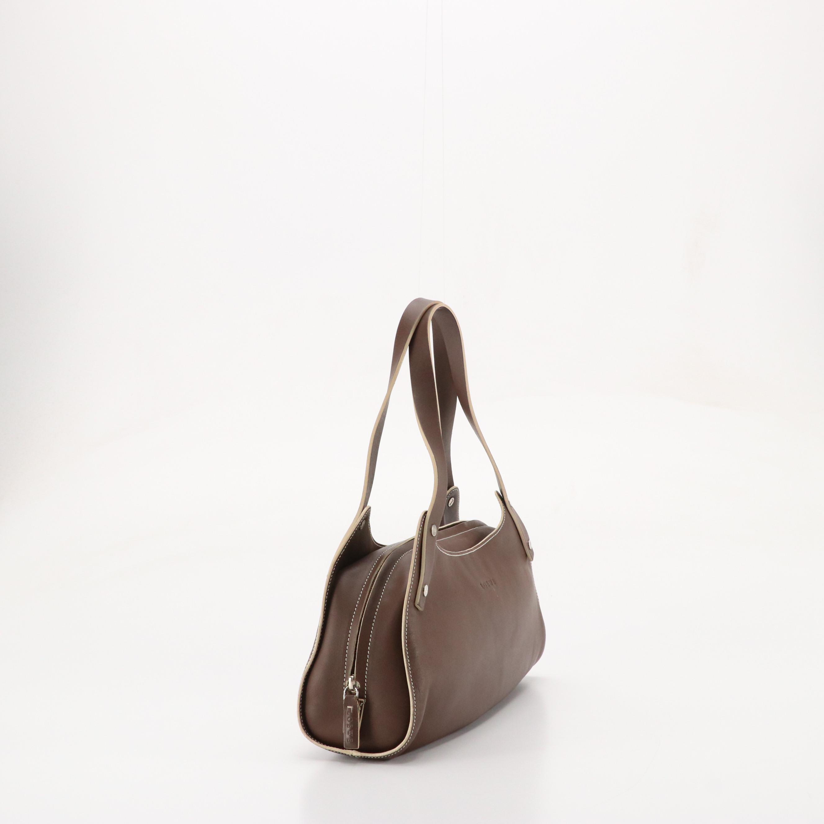 Loewe Brown Leather Shoulder Bag with Contrast Stitching