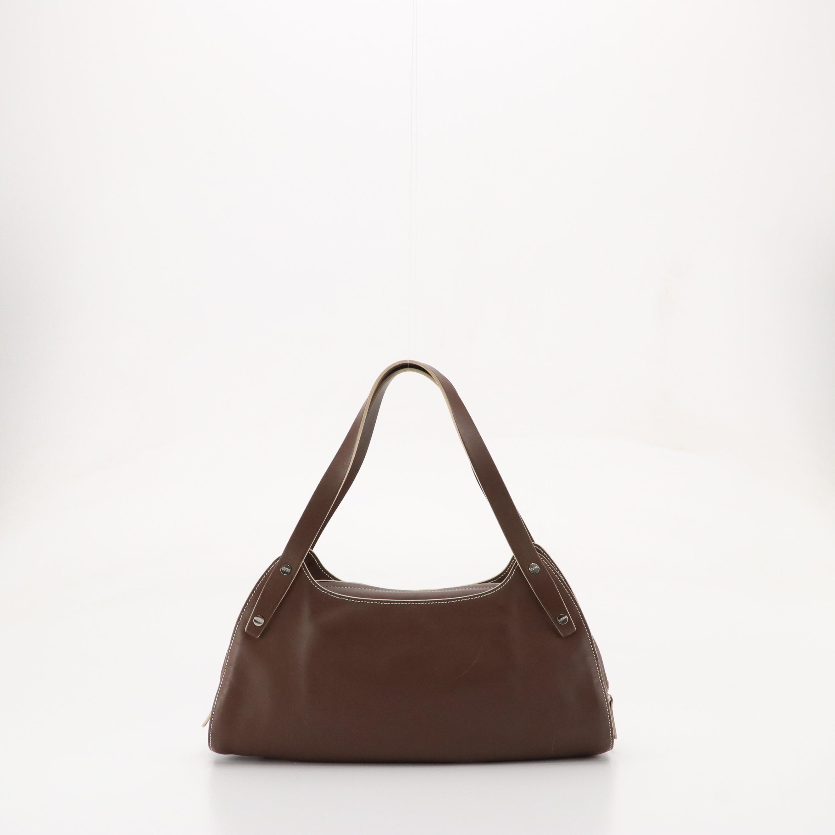 Loewe Brown Leather Shoulder Bag with Contrast Stitching