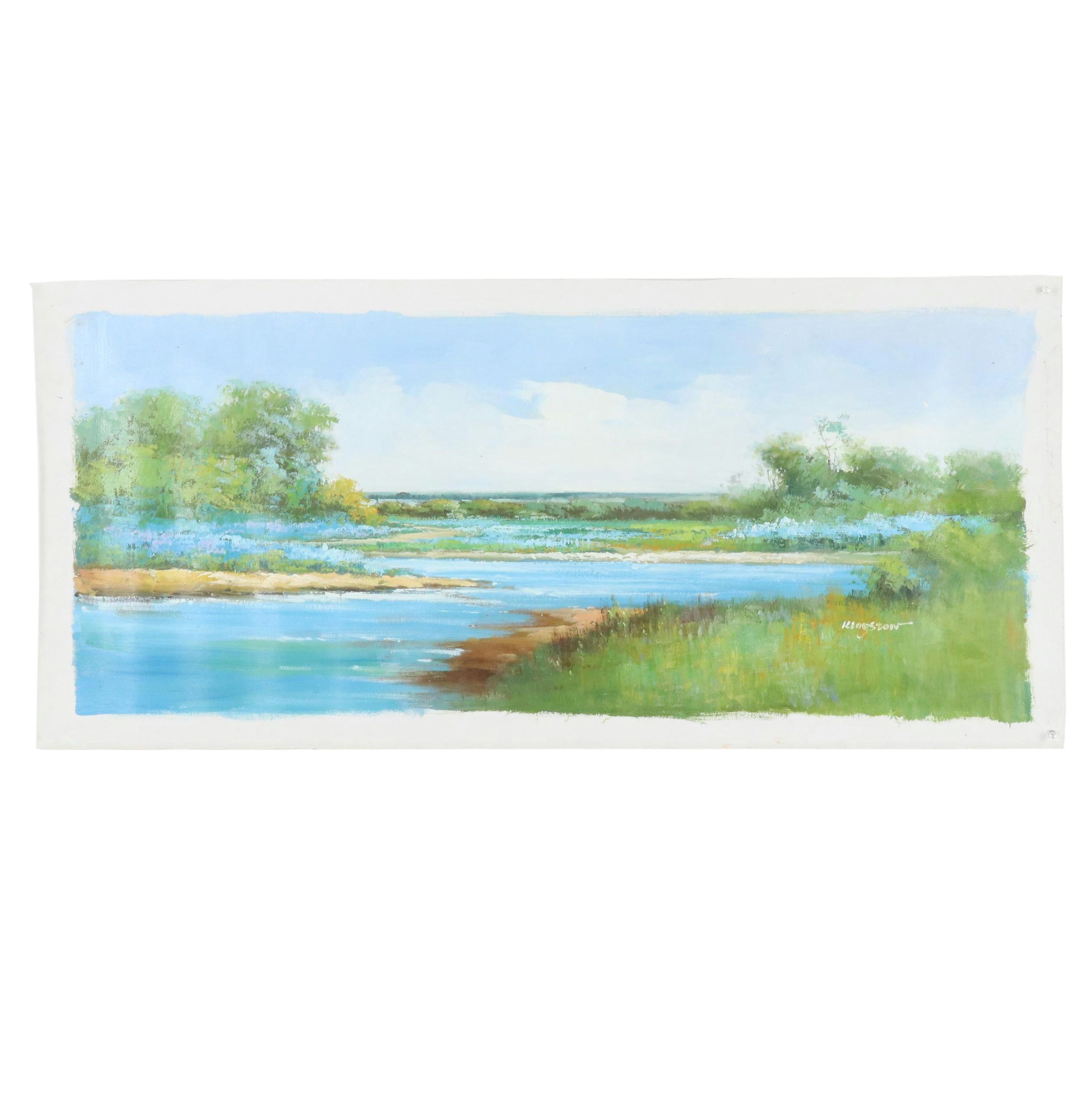 Kingston Oil Painting of Marsh Landscape with Greenery, 21st Century